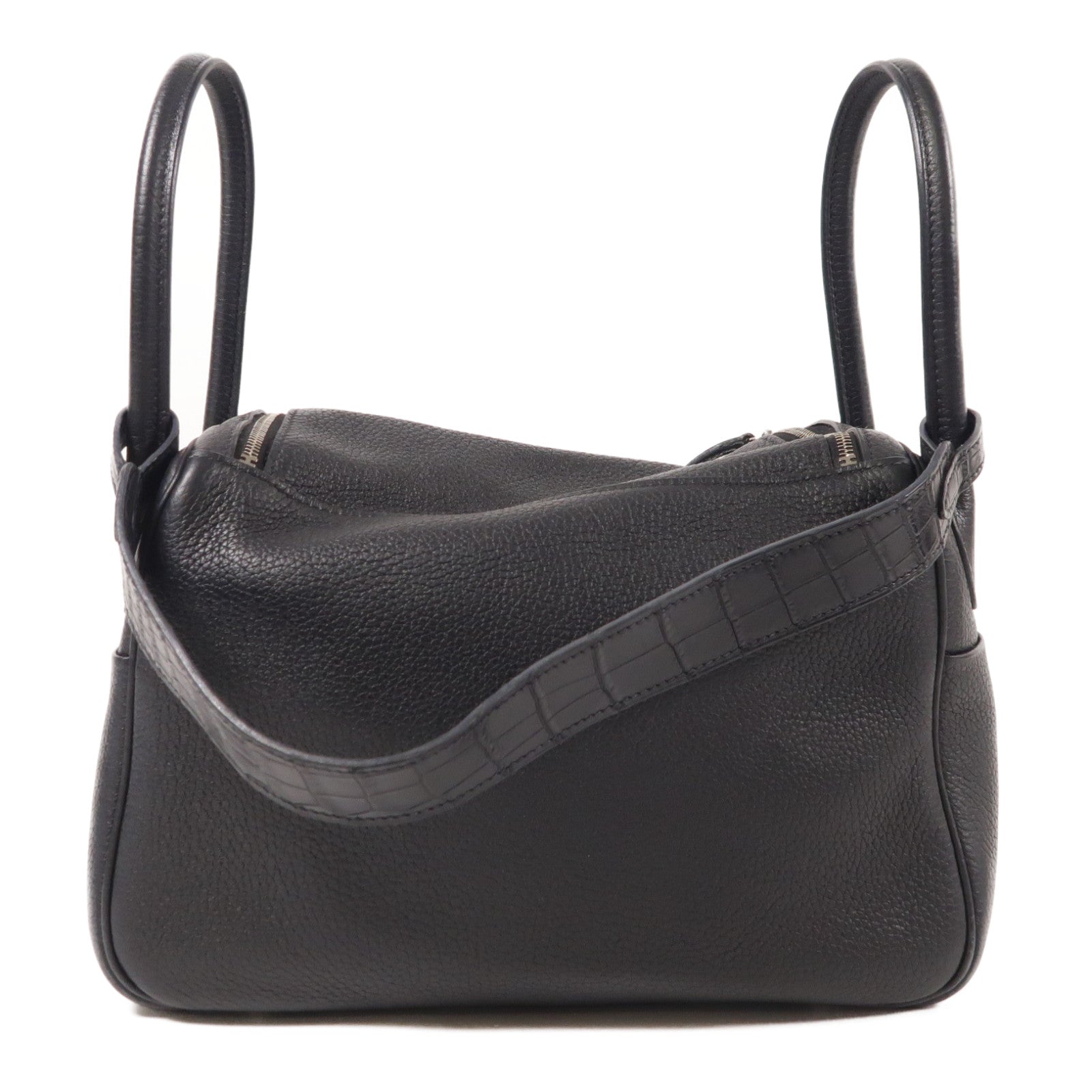 HERMES Clemence皮革/鱷魚皮革Lindy 26 Touch銀扣手挽肩背兩用袋