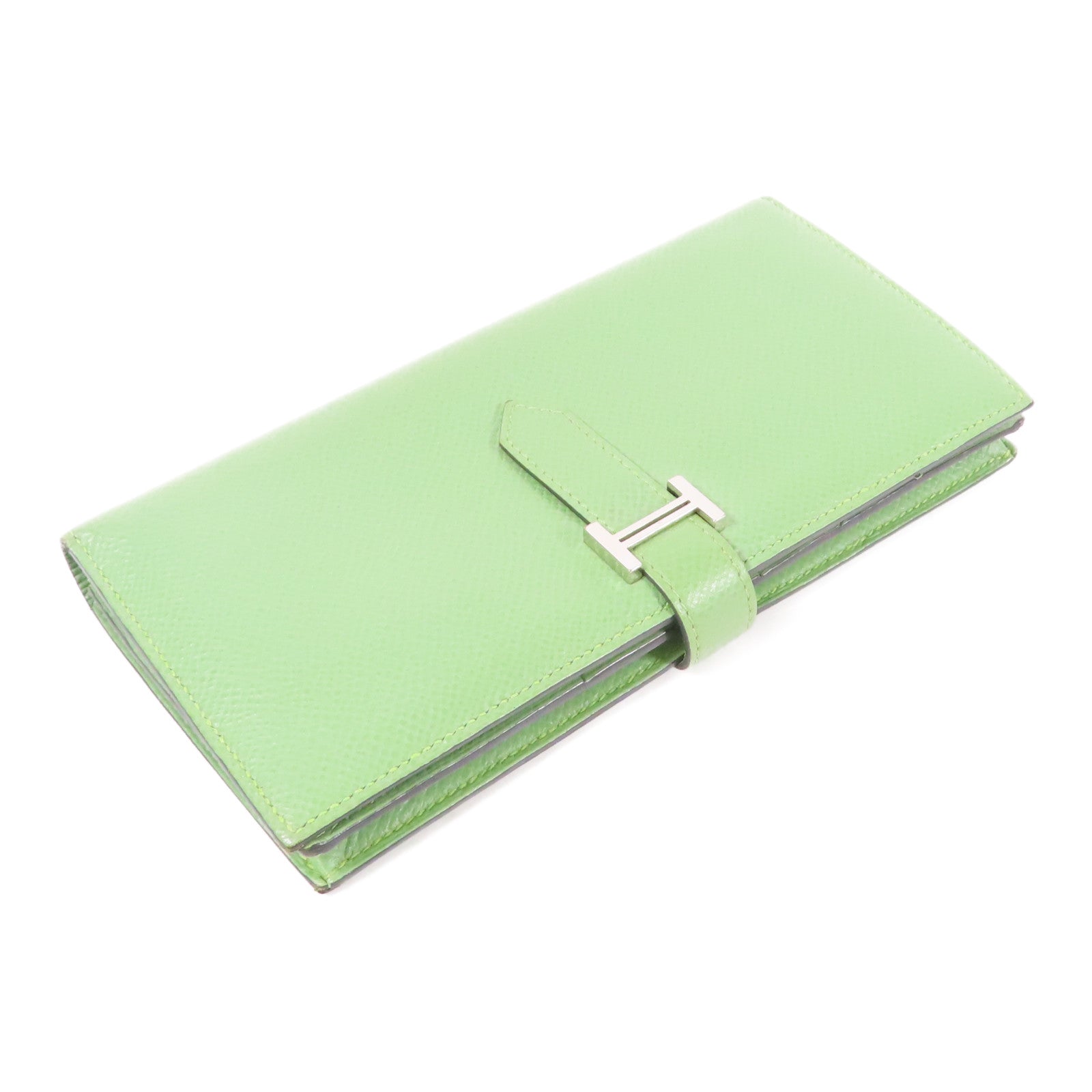 HERMES Epsom皮革Bearn Long Wallet銀扣長錢包Vert Criquet