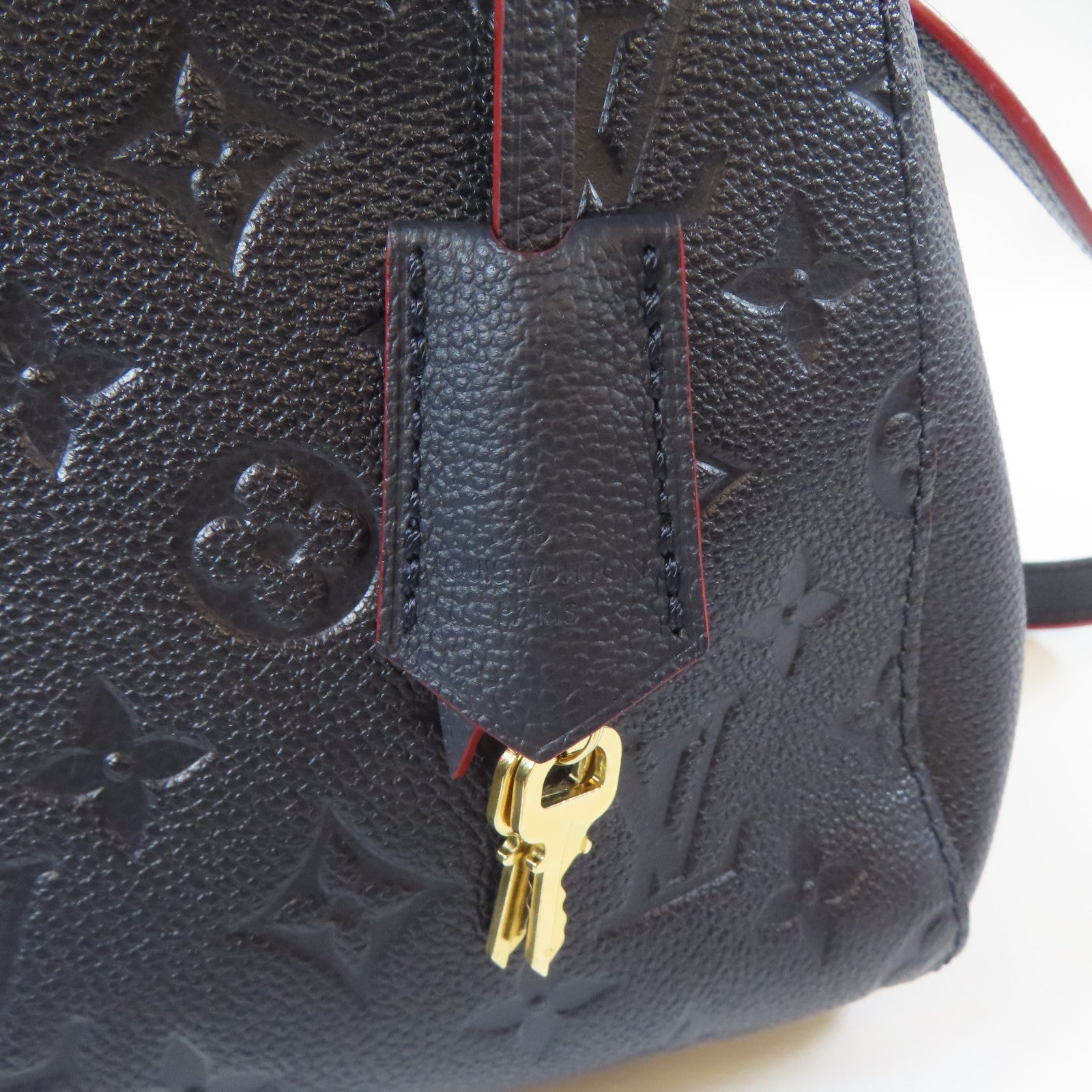 LOUIS VUITTON Monogram Empreinte Montaigne BB金扣手挽肩背兩用袋深藍色/紅色