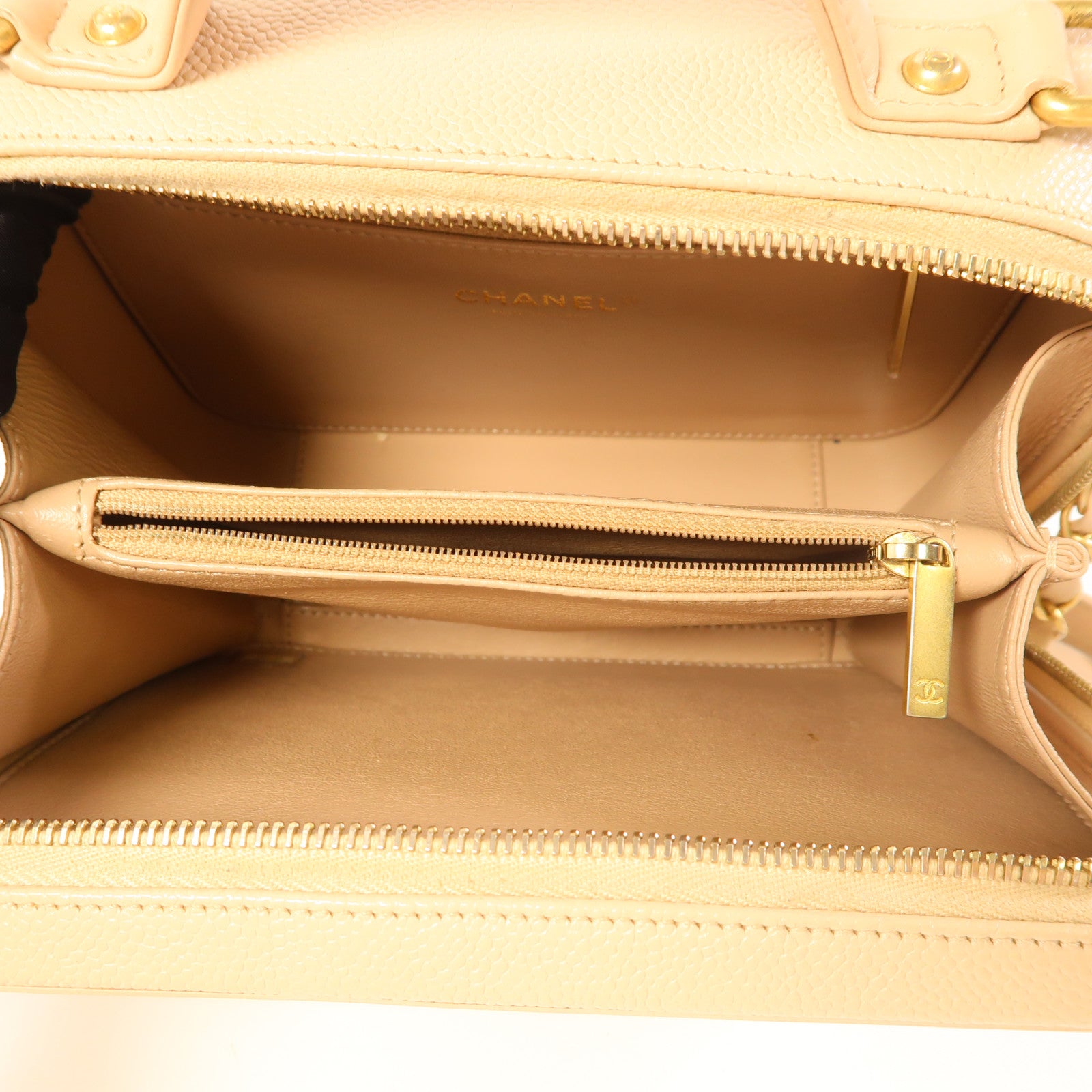 CHANEL CC GHW Vanity Case 2 Way Shoulder Bag A93343 Calfskin Leather Beige