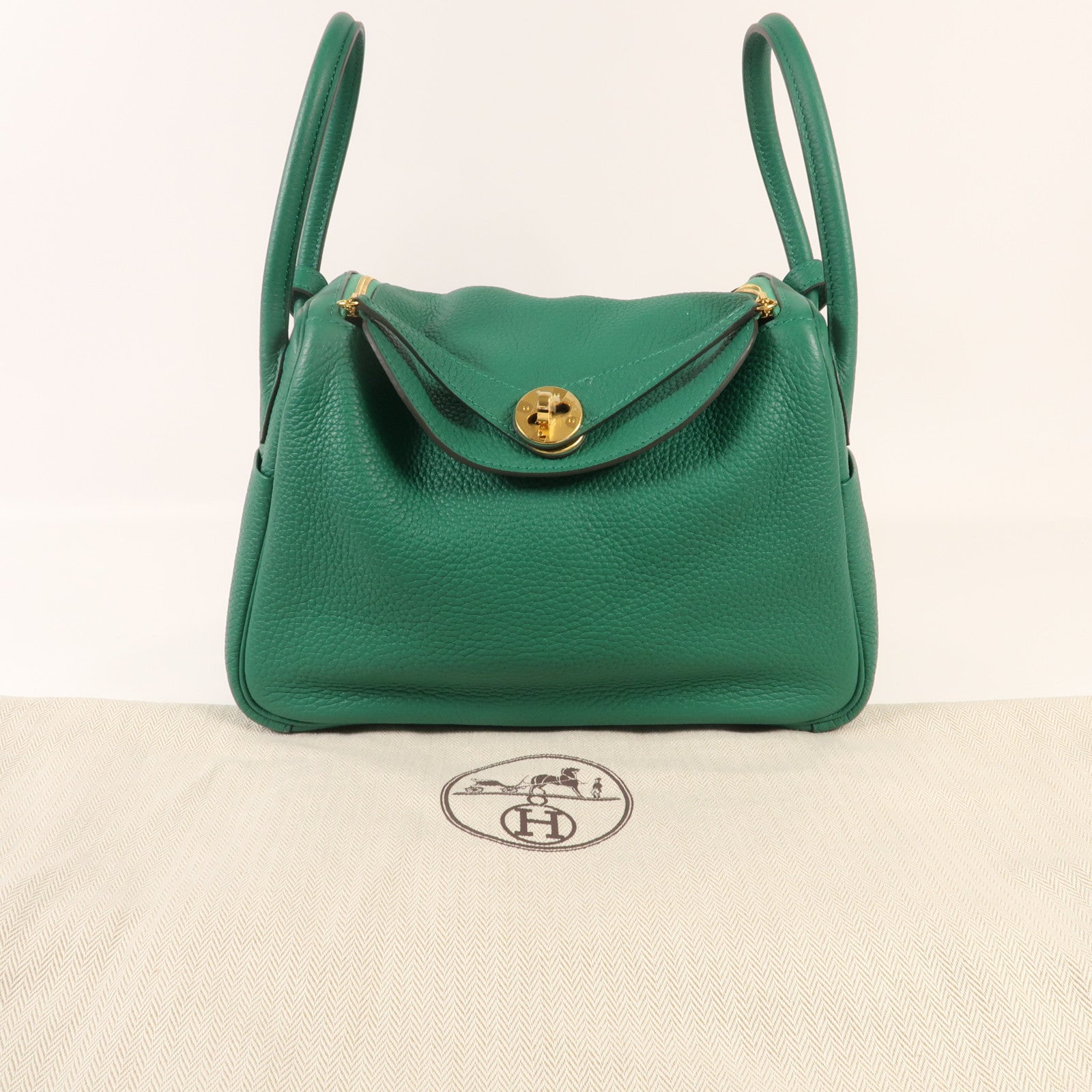 HERMES 【激減優惠】Clemence皮革Lindy 26金扣手挽肩背兩用袋Vert Vertigo