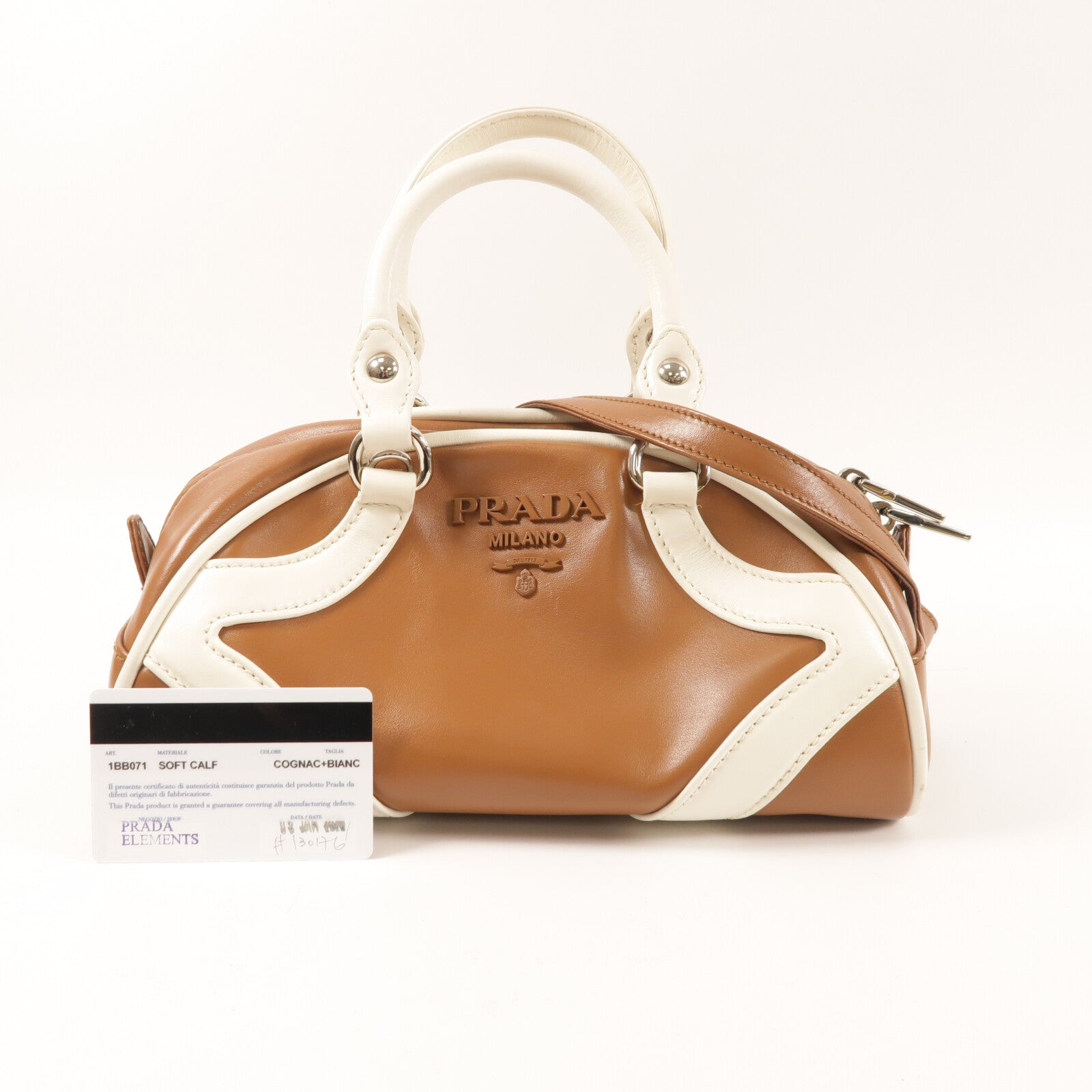 PRADA 牛皮皮革Bowling Bag銀扣手挽肩背兩用袋