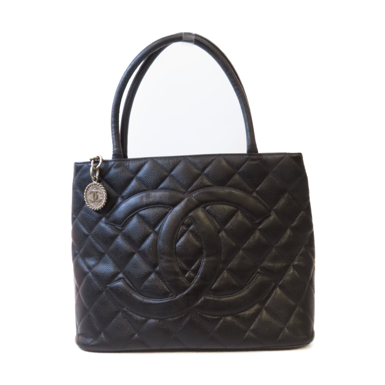 CHANEL 【激減優惠】菱格Caviar皮革Tote Bag銀扣肩背袋黑色