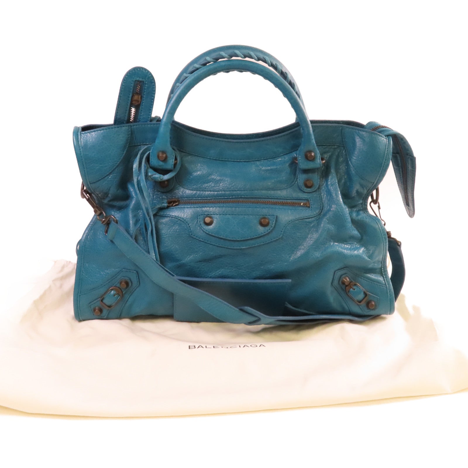 BALENCIAGA 牛皮皮革City Shoulder Bag手挽肩背兩用肩背袋綠藍色