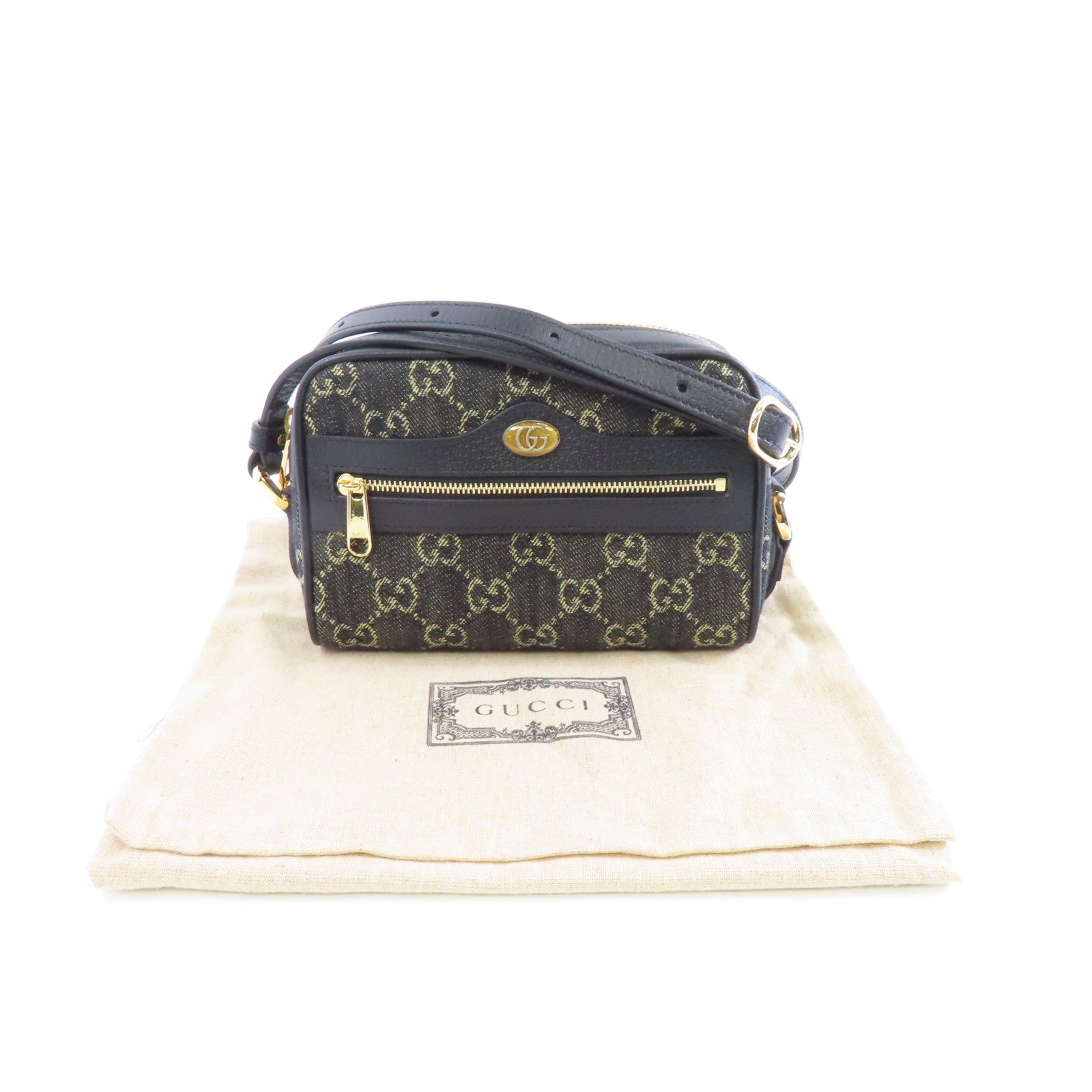 GUCCI 帆布GG Superme Mini金扣肩背袋黑色