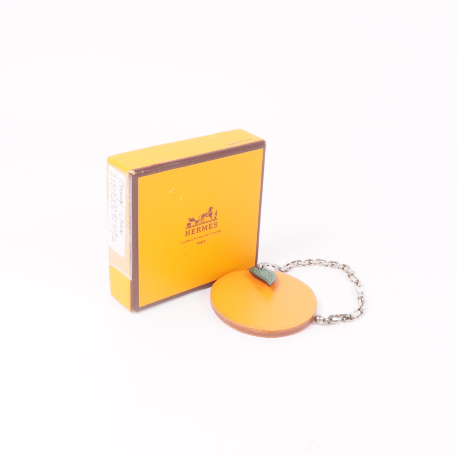 HERMES 皮革Orange Charm銀扣掛飾Orange