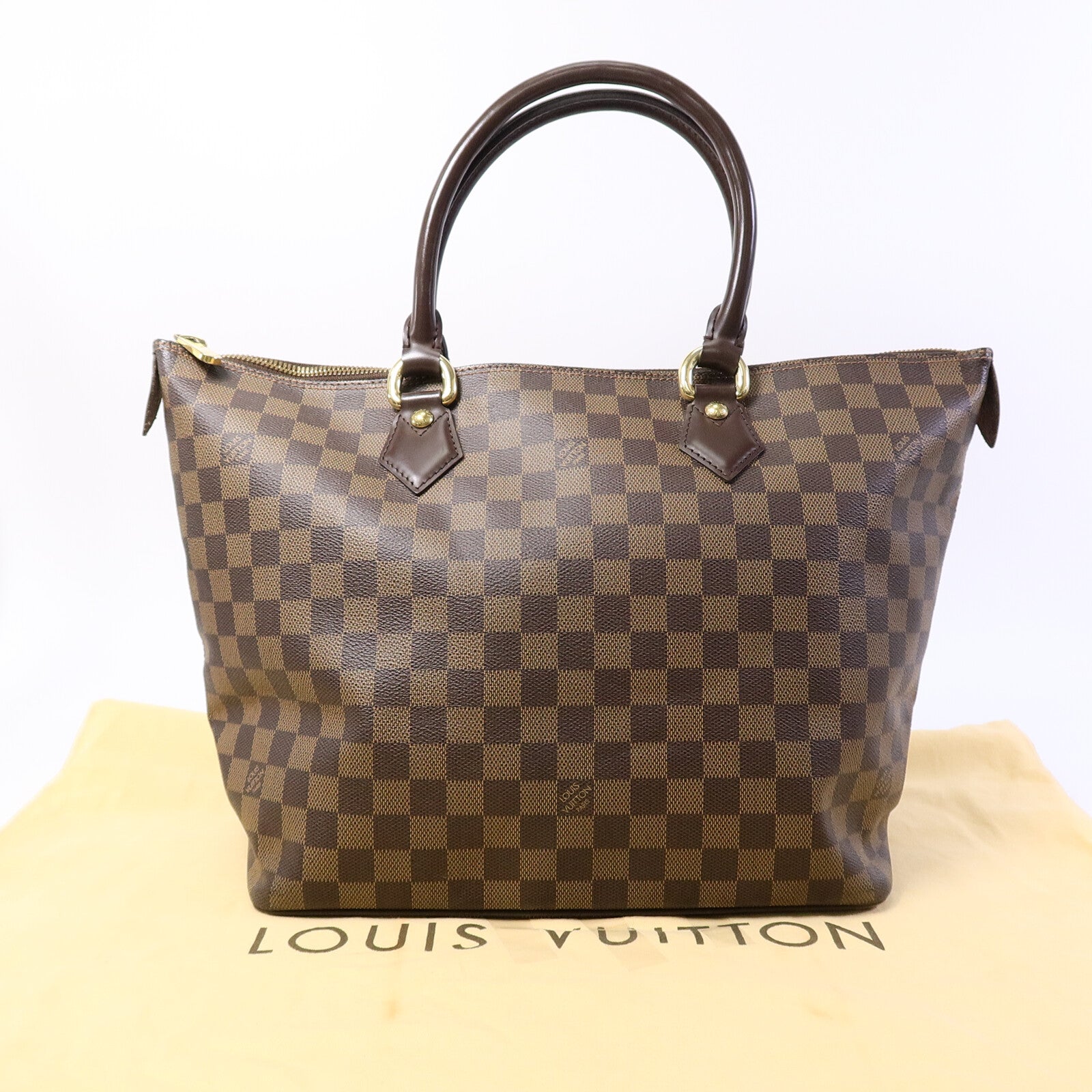 LOUIS VUITTON Damier Saleya MM金扣肩背袋/手挽袋棕色