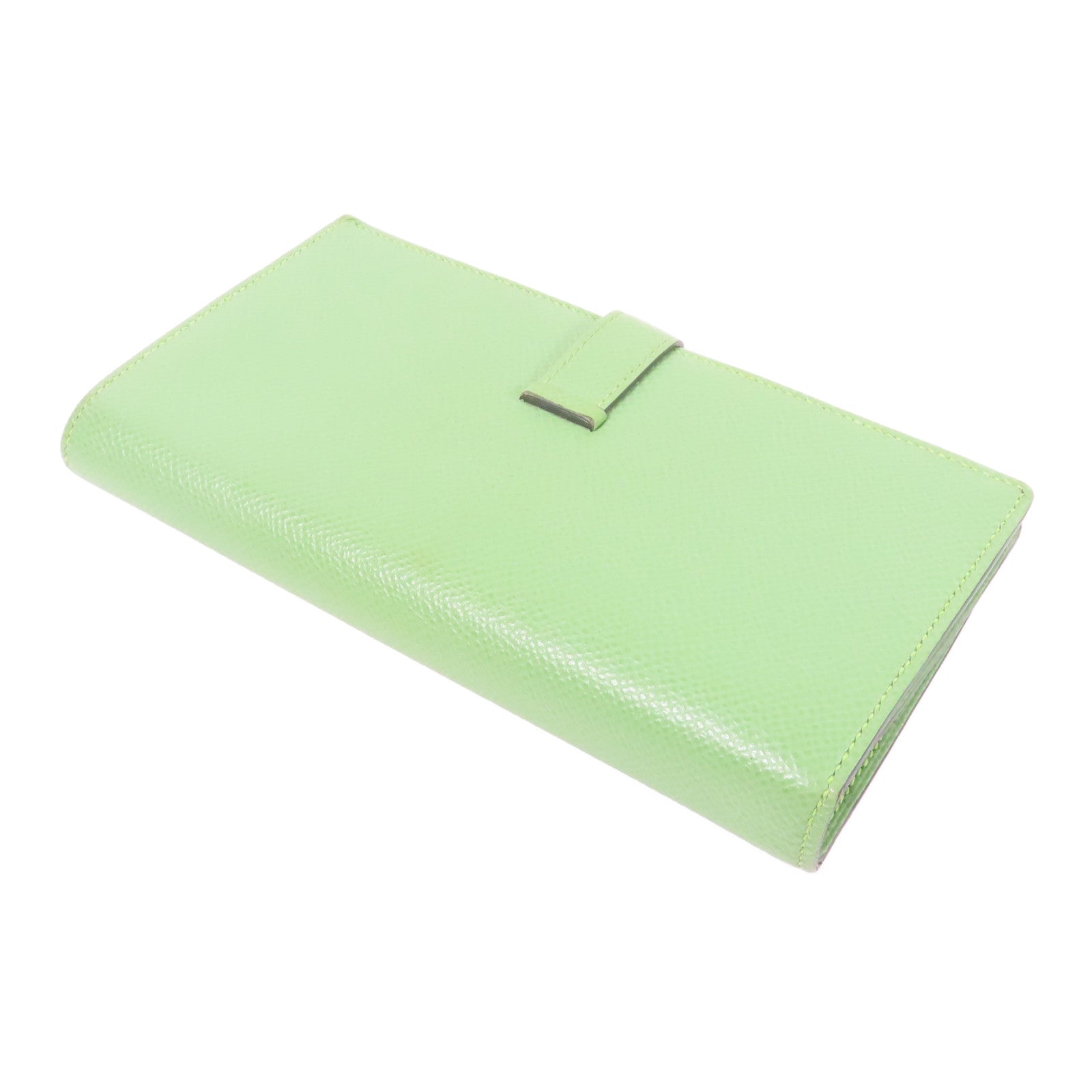 HERMES Epsom皮革Bearn Long Wallet銀扣長錢包Vert Criquet