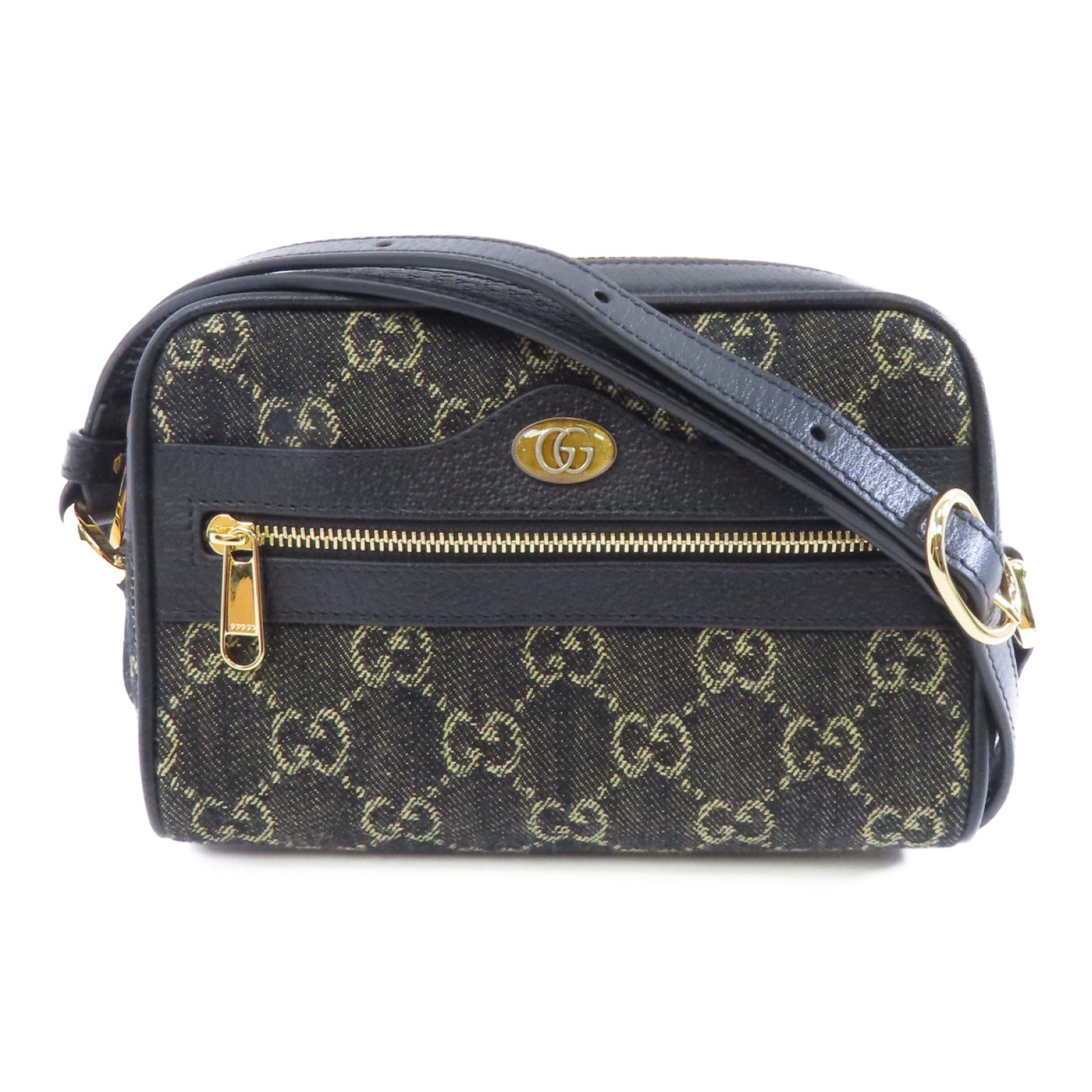 GUCCI 帆布GG Superme Mini金扣肩背袋黑色