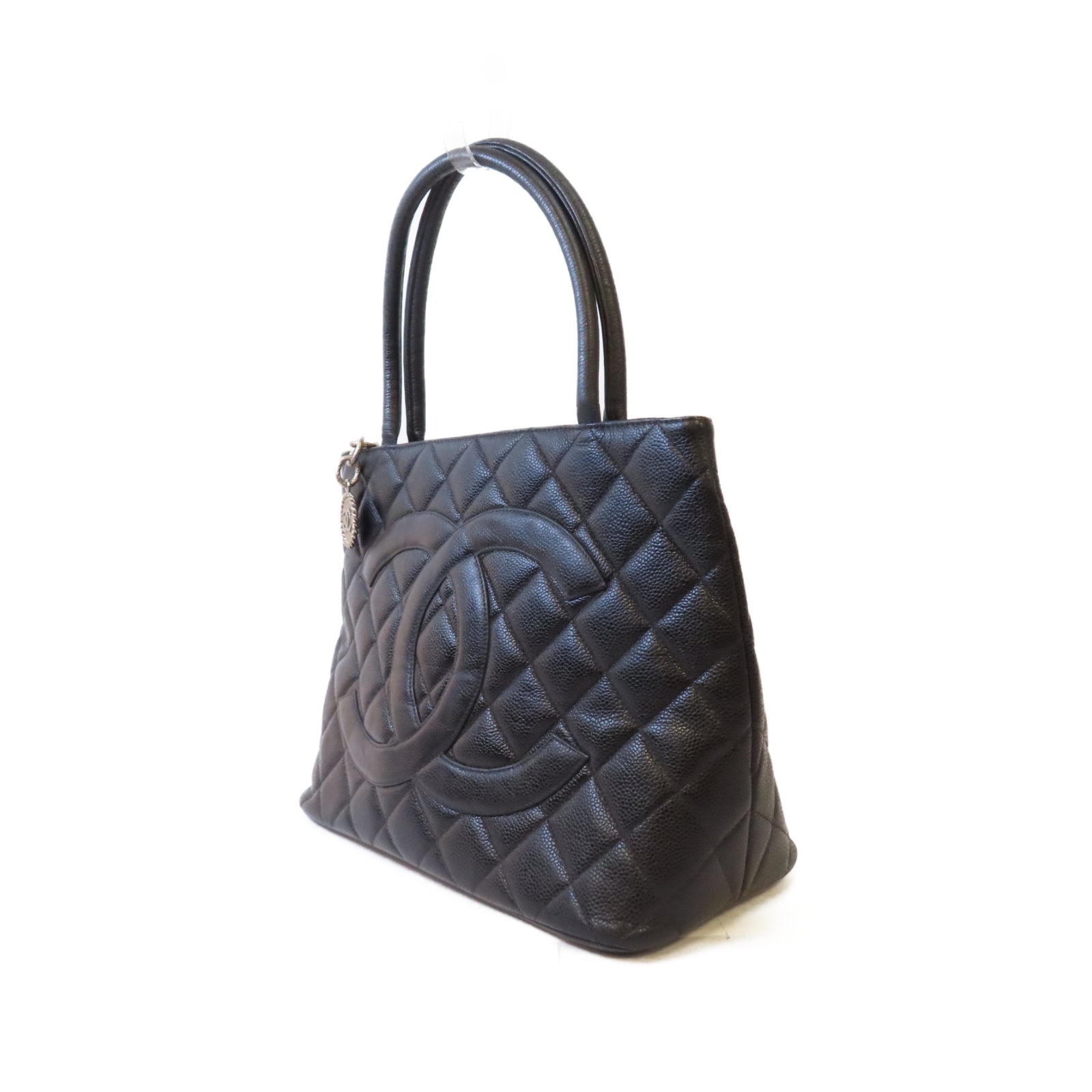 CHANEL 【激減優惠】菱格Caviar皮革Tote Bag銀扣肩背袋黑色
