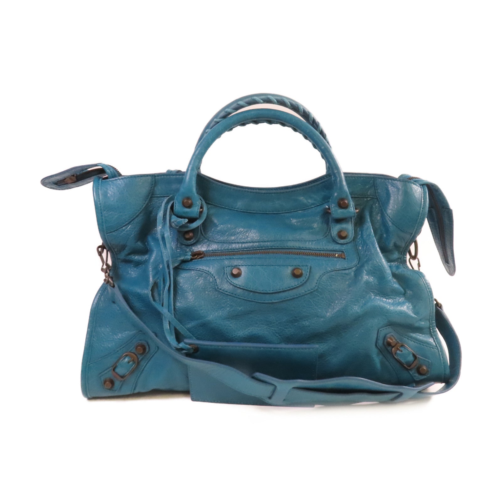 BALENCIAGA 牛皮皮革City Shoulder Bag手挽肩背兩用肩背袋綠藍色