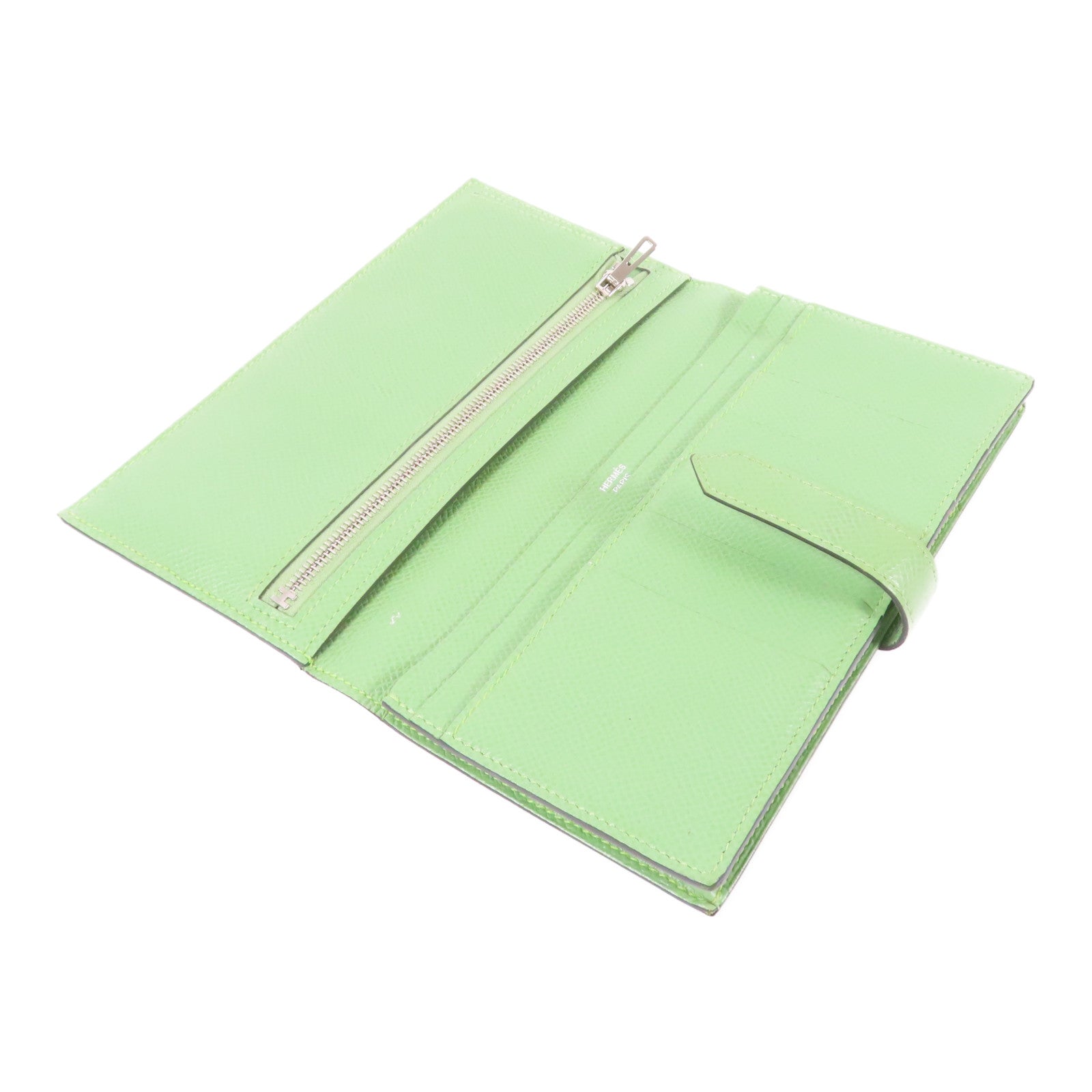 HERMES Epsom皮革Bearn Long Wallet銀扣長錢包Vert Criquet