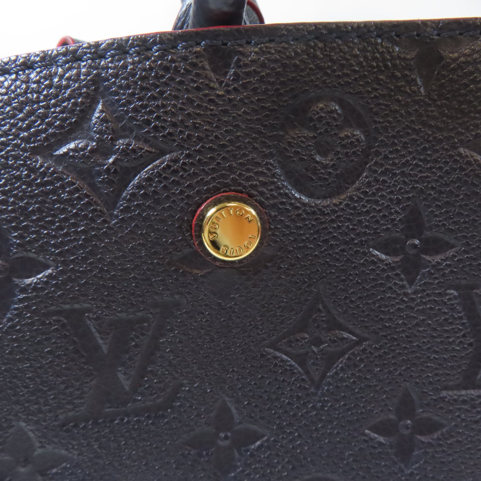 LOUIS VUITTON Monogram Empreinte Montaigne BB金扣手挽肩背兩用袋深藍色/紅色