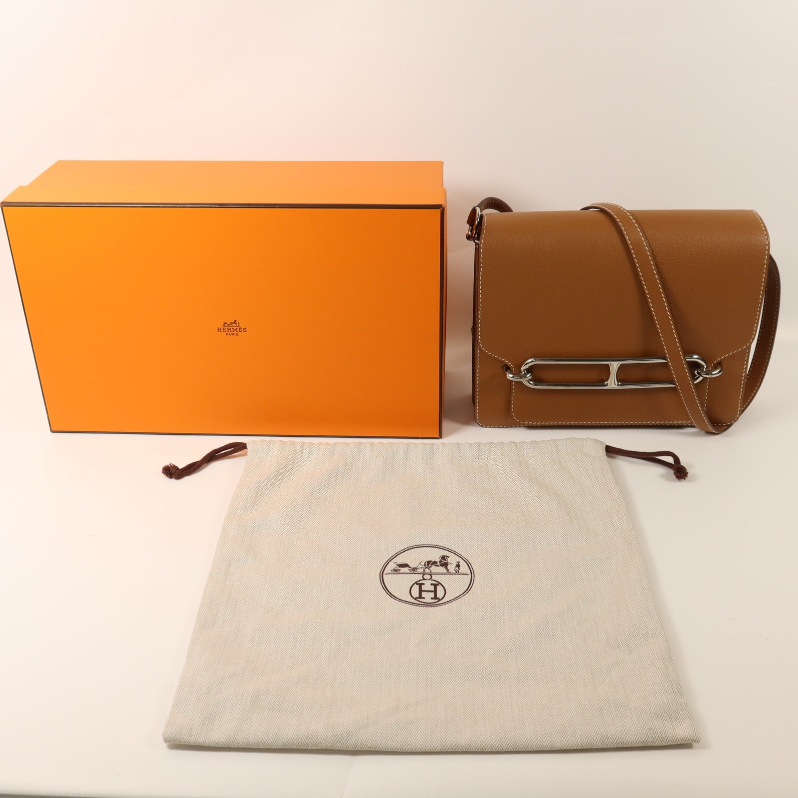 HERMES Evercolor皮革Roulis 23銀扣肩背袋Gold