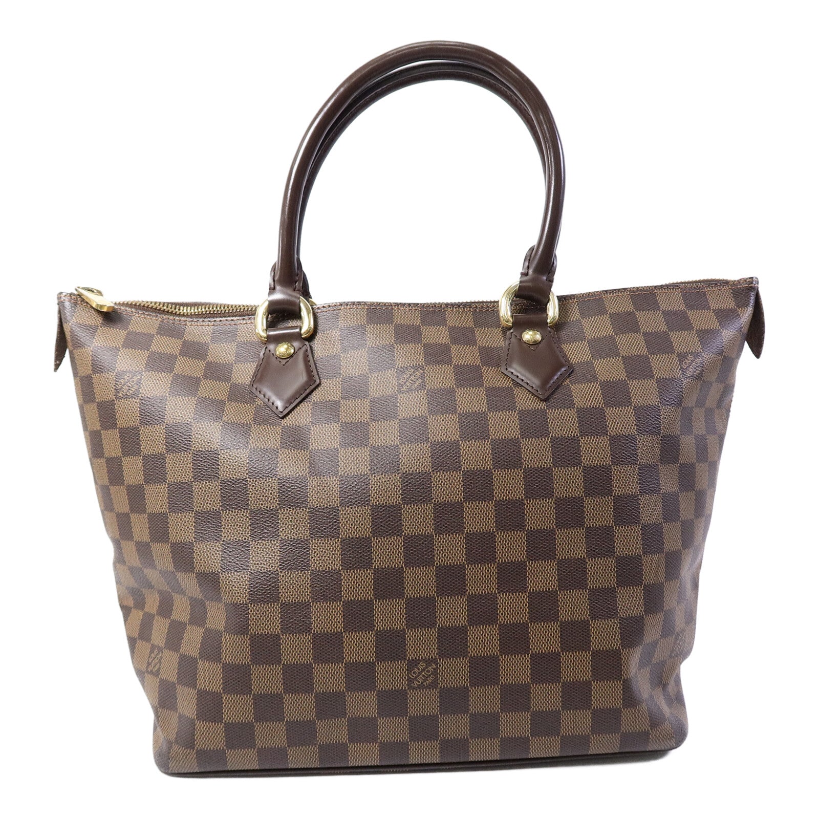 LOUIS VUITTON Damier Saleya MM金扣肩背袋/手挽袋棕色