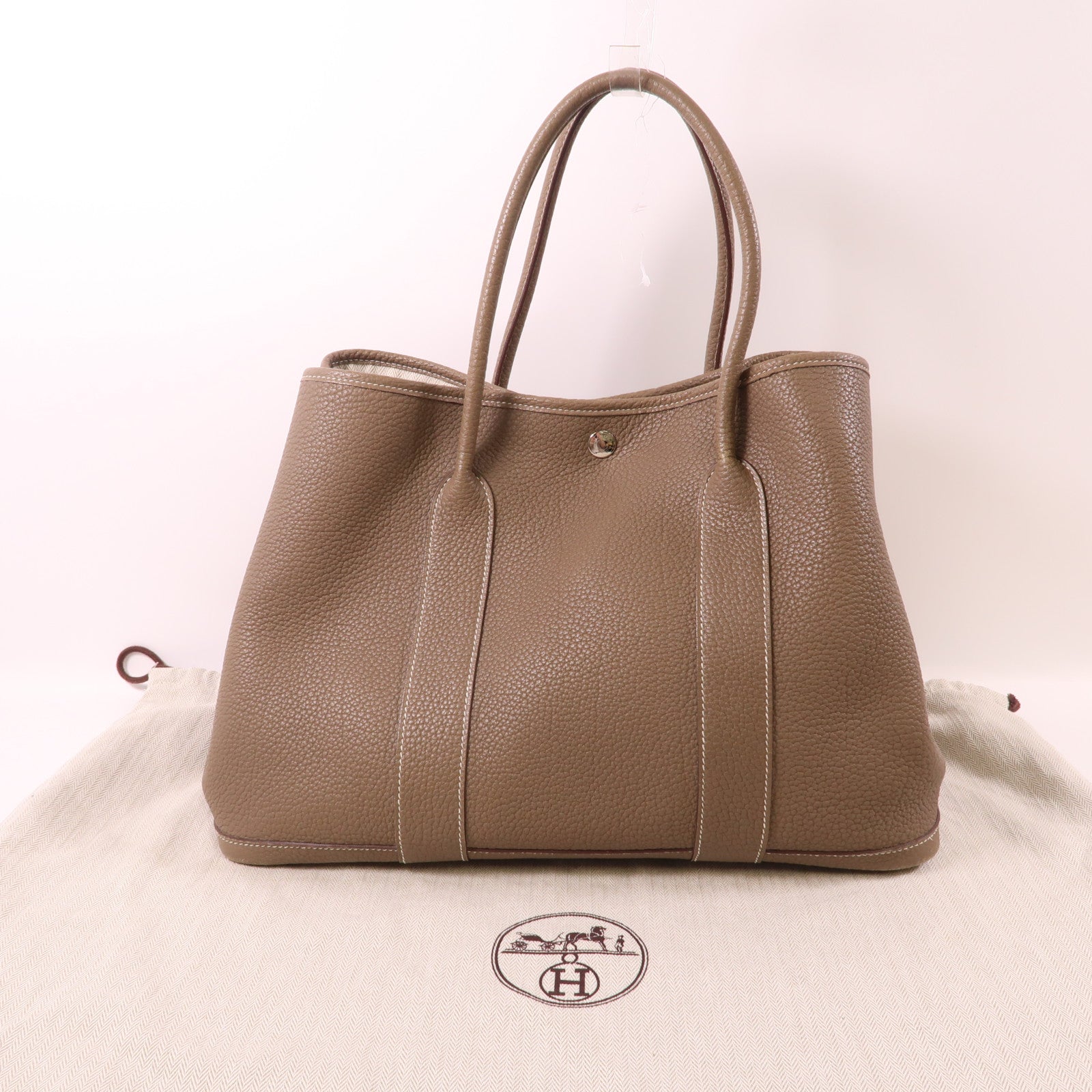 HERMES Negonda皮革Garden Party GM銀扣手挽袋大象灰色