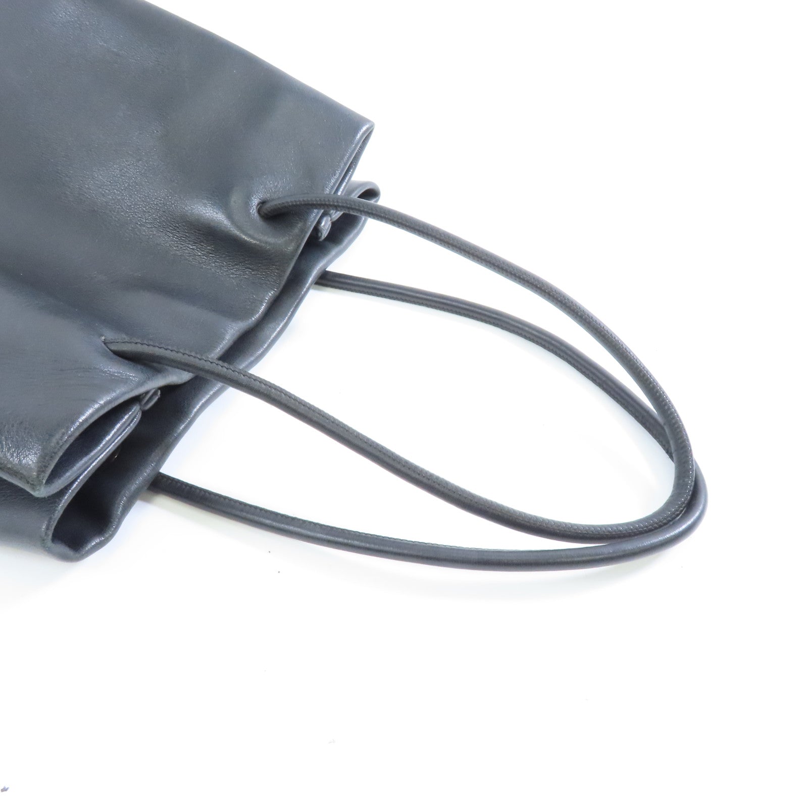 CHANEL 牛皮皮革Tote Bag銀扣手挽袋黑色