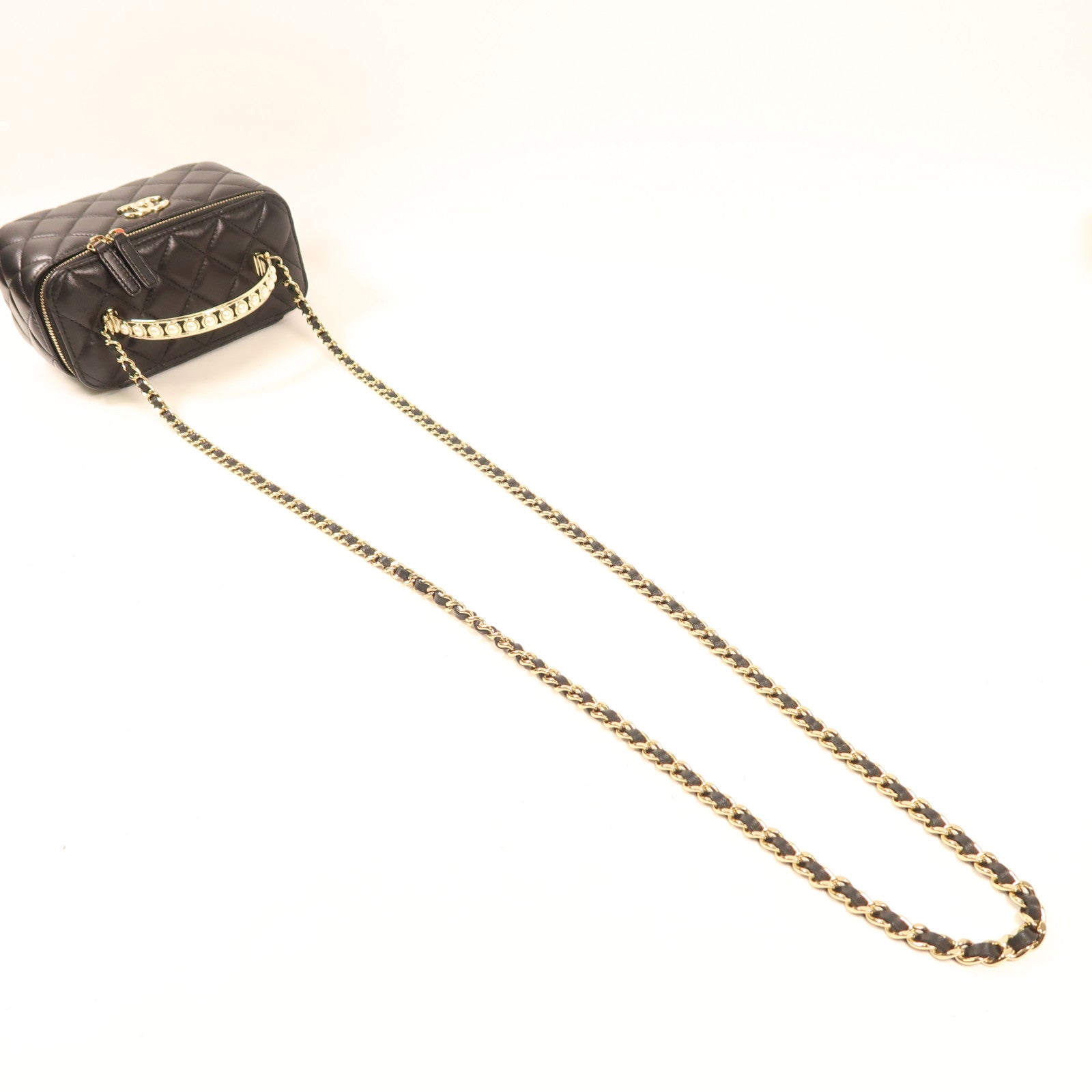 CHANEL 羊皮皮革Vanity Case銀扣手挽肩背兩用袋