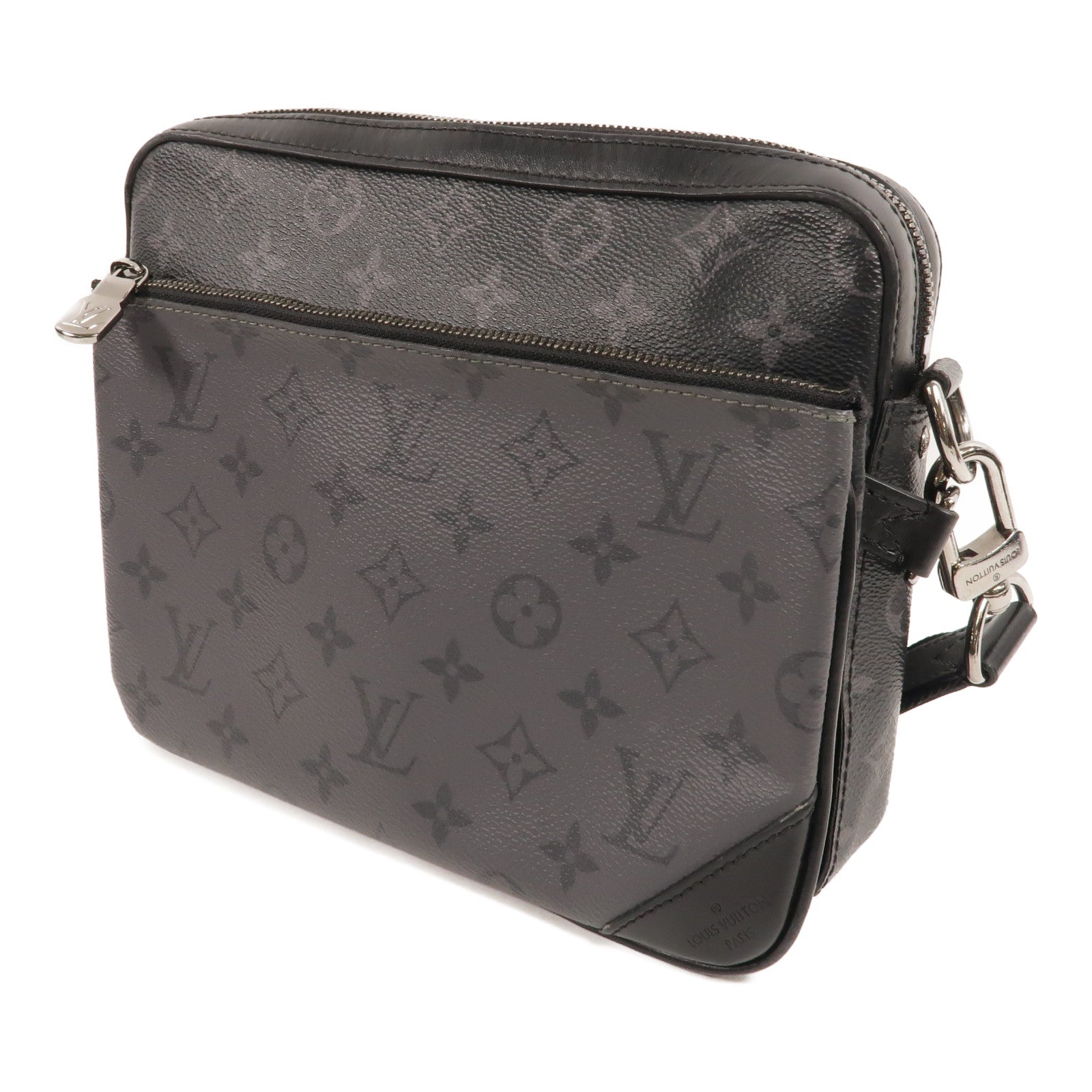 LOUIS VUITTON Monogram Eclipse Reverse Trio Messenger銀扣肩背袋灰色
