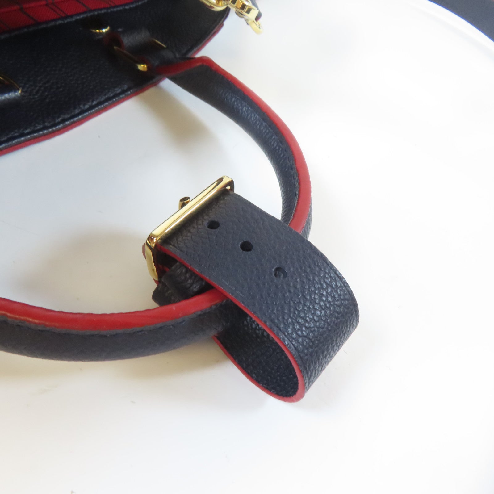 LOUIS VUITTON Monogram Empreinte Montaigne BB金扣手挽肩背兩用袋深藍色/紅色