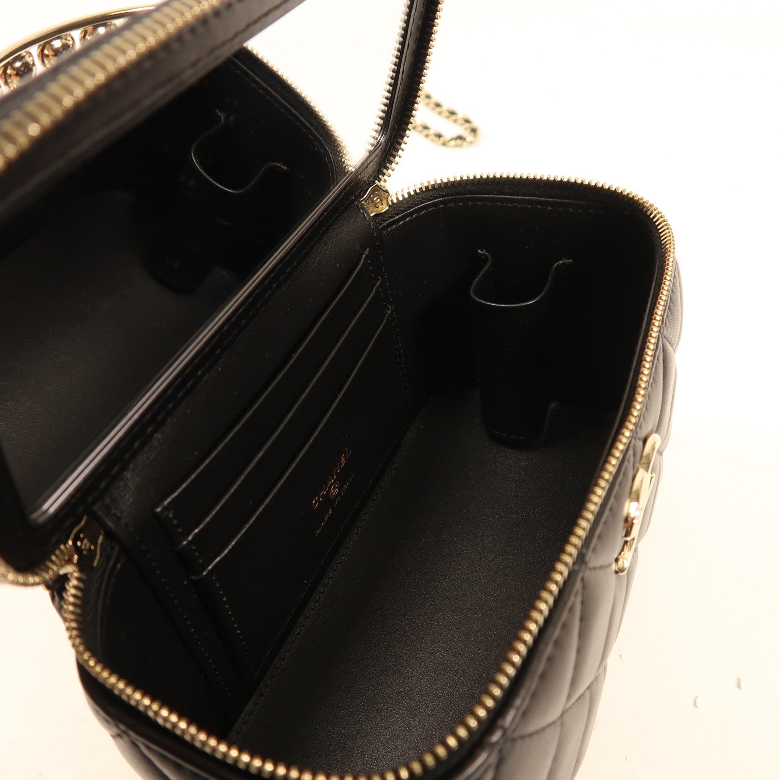 CHANEL 羊皮皮革Vanity Case銀扣手挽肩背兩用袋