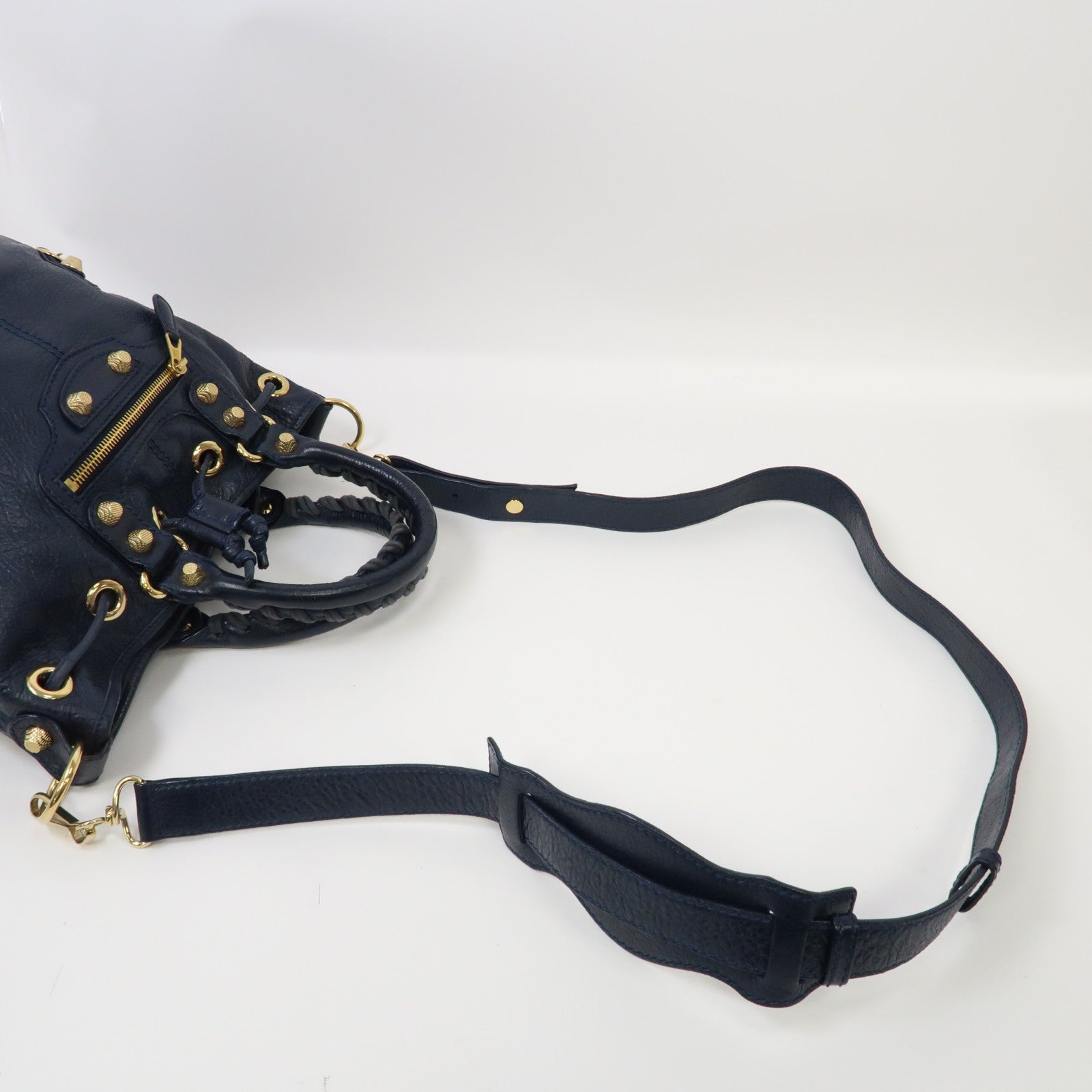 BALENCIAGA 牛皮皮革Giant Mini Pompon金扣手挽肩背兩用袋藍色