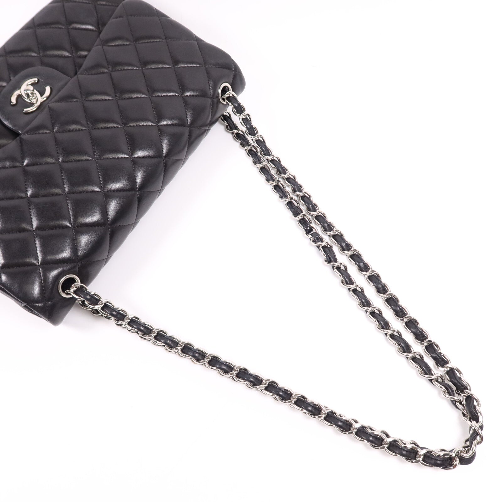 CHANEL 羊皮皮革Large Classic銀扣鏈帶肩背袋