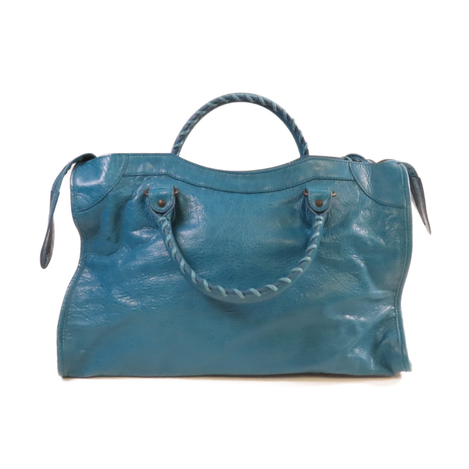 BALENCIAGA 牛皮皮革City Shoulder Bag手挽肩背兩用肩背袋綠藍色