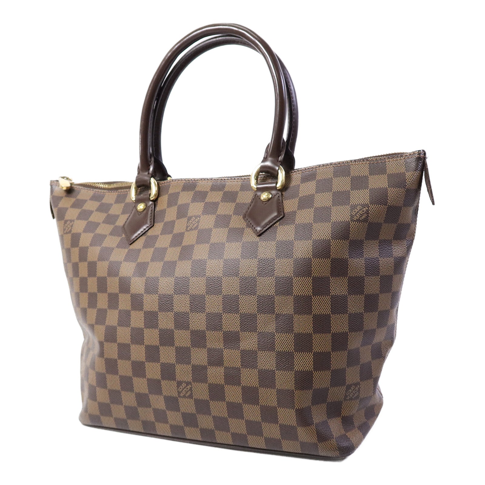 LOUIS VUITTON Damier Saleya MM金扣肩背袋/手挽袋棕色