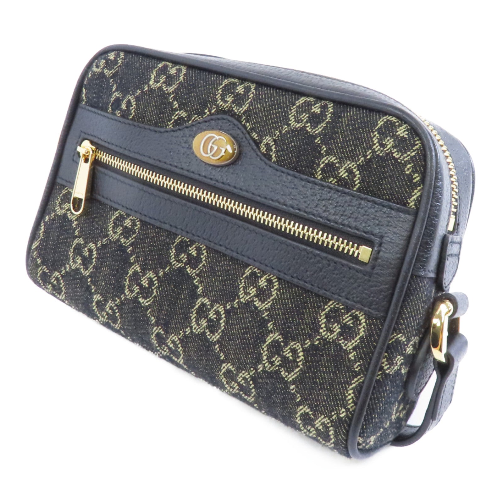 GUCCI 帆布GG Superme Mini金扣肩背袋黑色