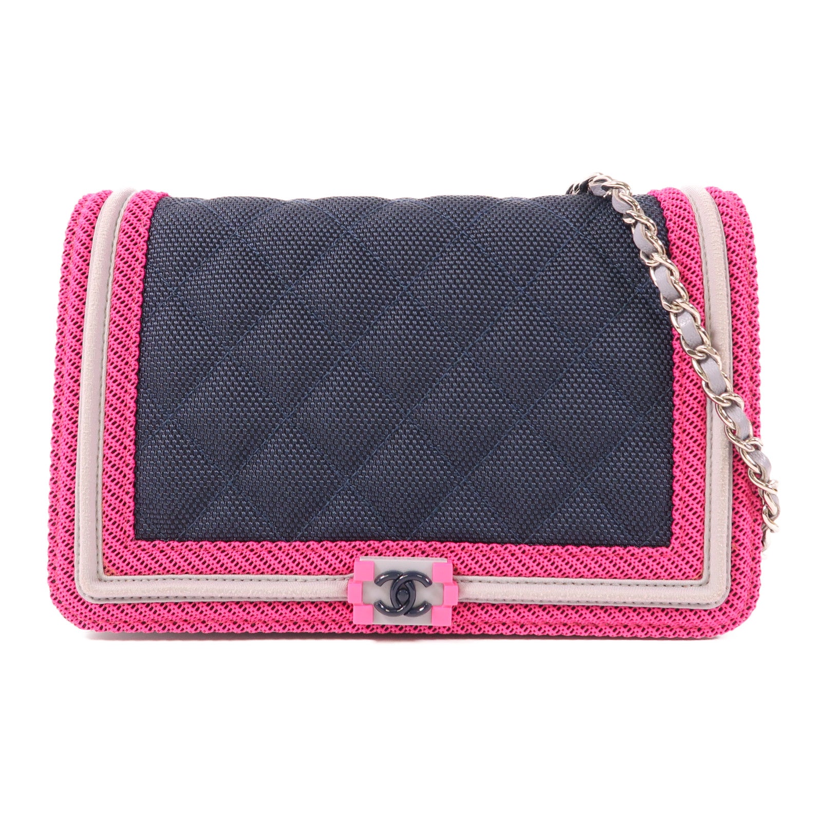 CHANEL 帆布/牛皮皮革WOC Wallet On Chain鏈帶肩背袋