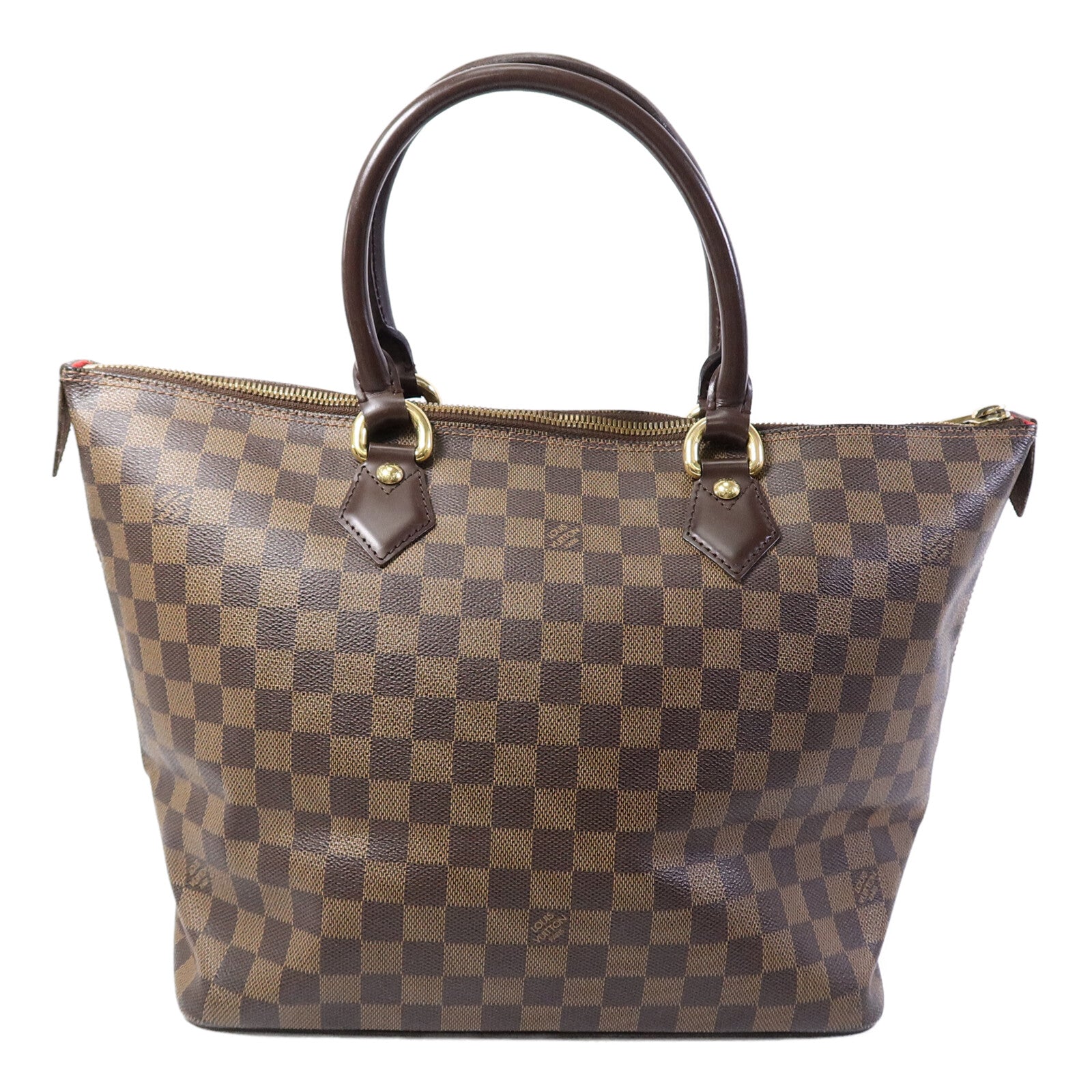 LOUIS VUITTON Damier Saleya MM金扣肩背袋/手挽袋棕色