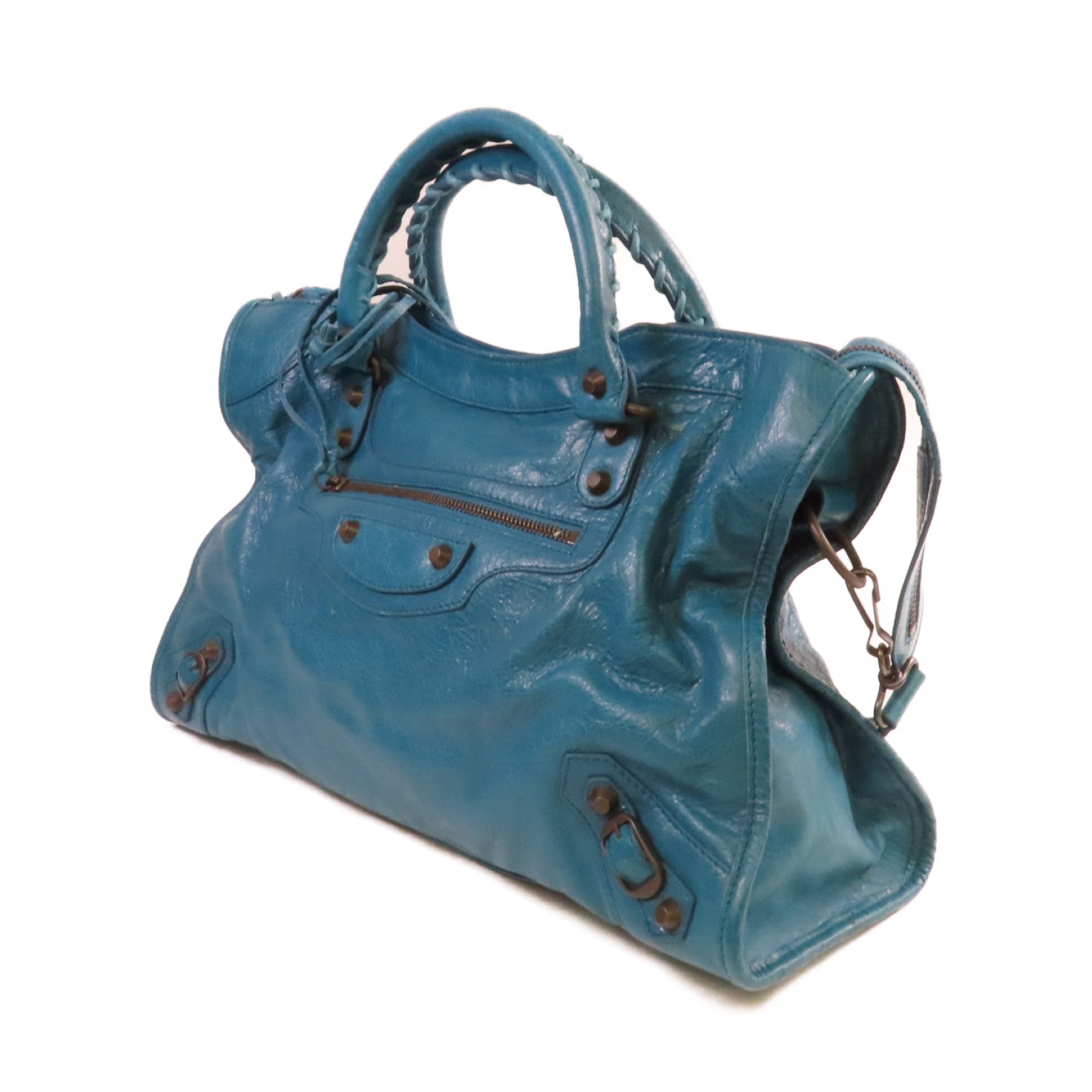BALENCIAGA 牛皮皮革City Shoulder Bag手挽肩背兩用肩背袋綠藍色