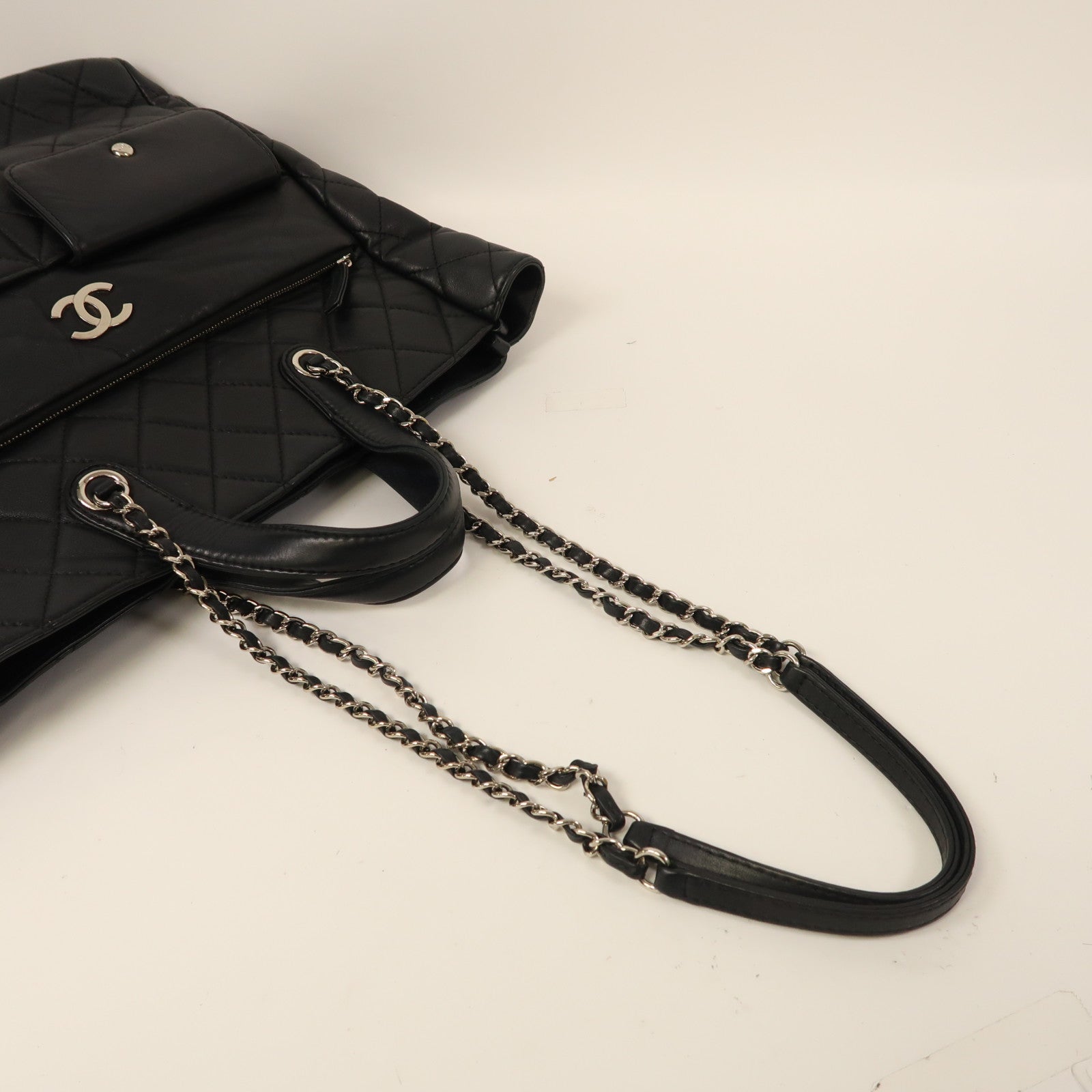 CHANEL 牛皮皮革2 Way Shoulder銀扣手挽肩背兩用袋黑色