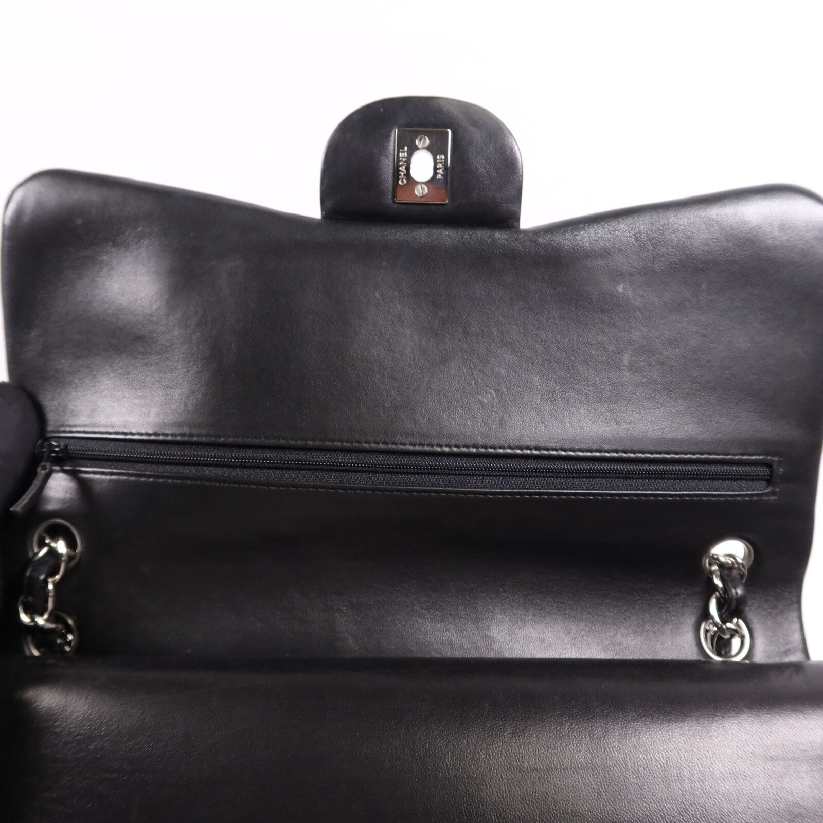 CHANEL 羊皮皮革Large Classic銀扣鏈帶肩背袋