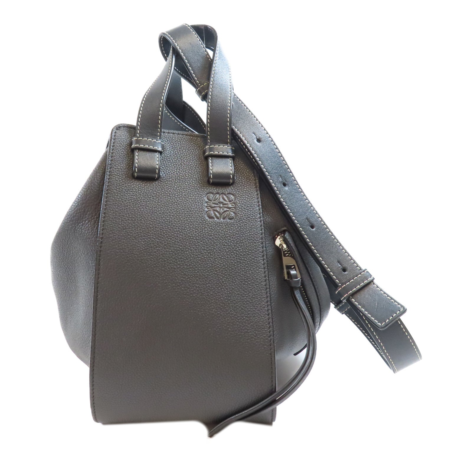 LOEWE 牛皮皮革Hammock銀扣手挽肩背兩用袋灰色