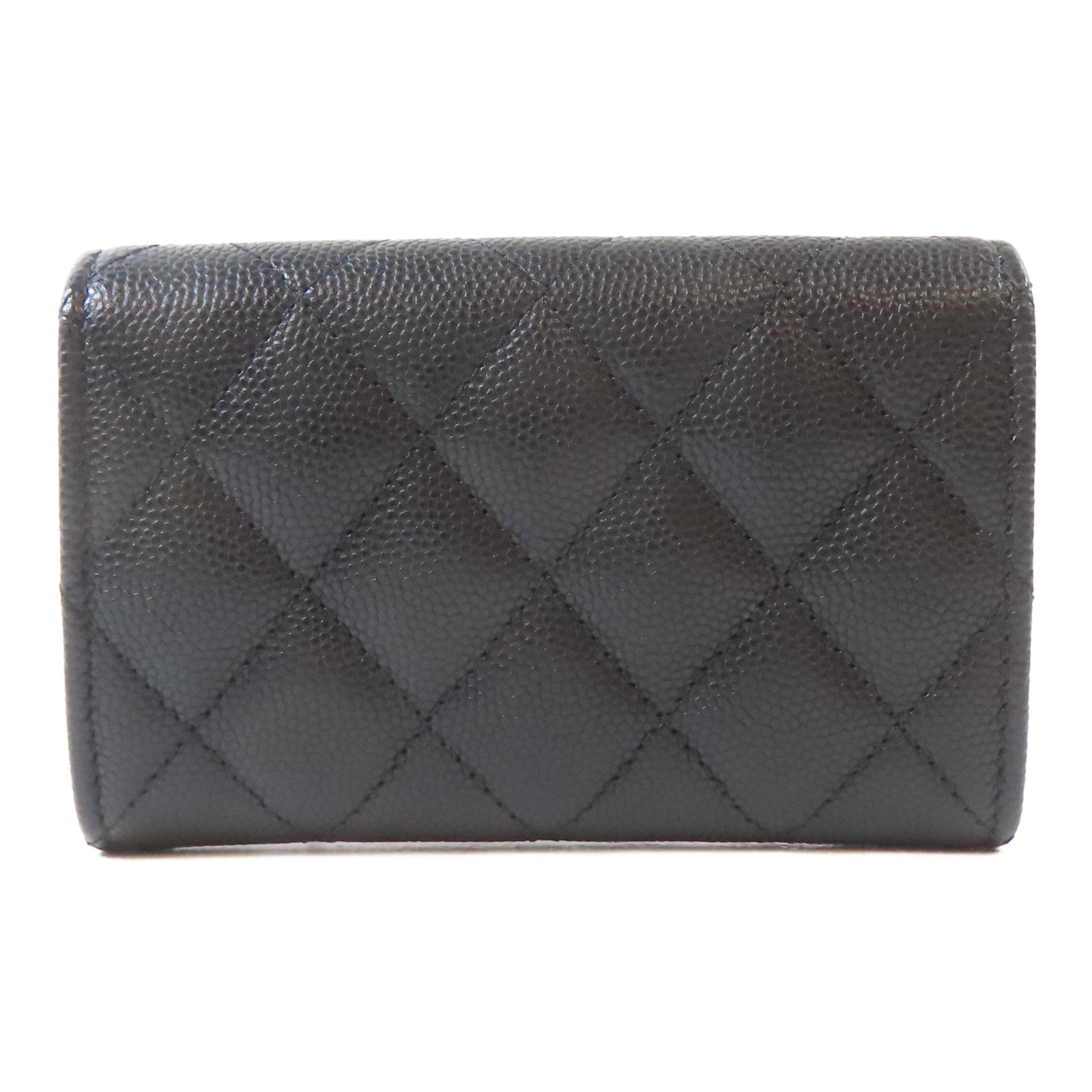 CHANEL 菱格Caviar皮革Card Case銀扣卡片套黑色