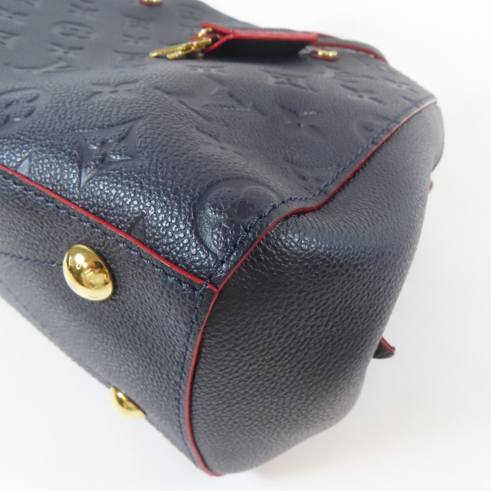 LOUIS VUITTON Monogram Empreinte Montaigne BB金扣手挽肩背兩用袋深藍色/紅色