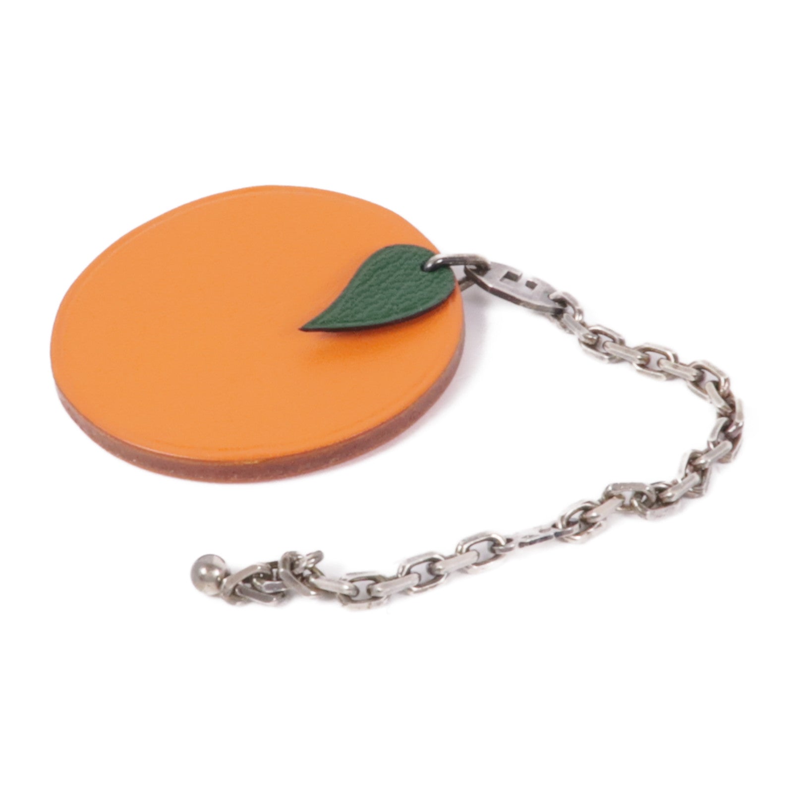HERMES 皮革Orange Charm銀扣掛飾Orange