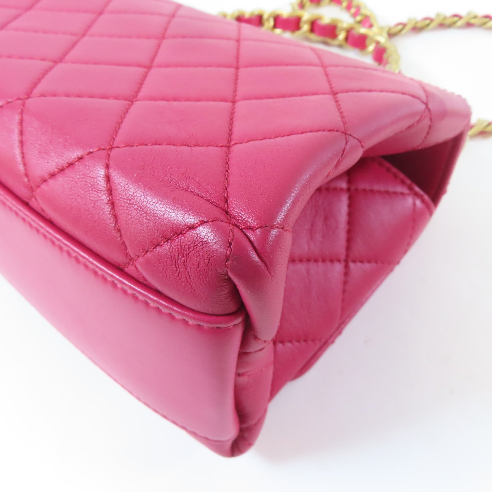 CHANEL 【激減優惠】菱格羊皮皮革Chain Shoulder金扣手挽肩背兩用袋紅色