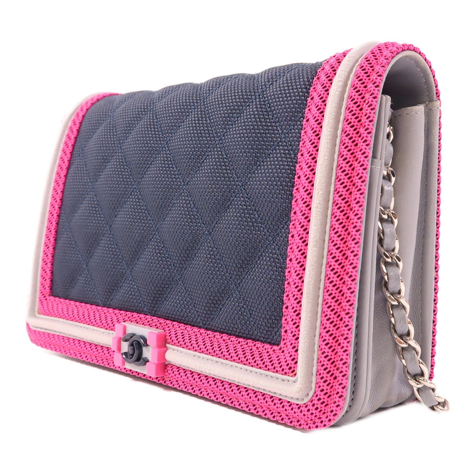 CHANEL 帆布/牛皮皮革WOC Wallet On Chain鏈帶肩背袋