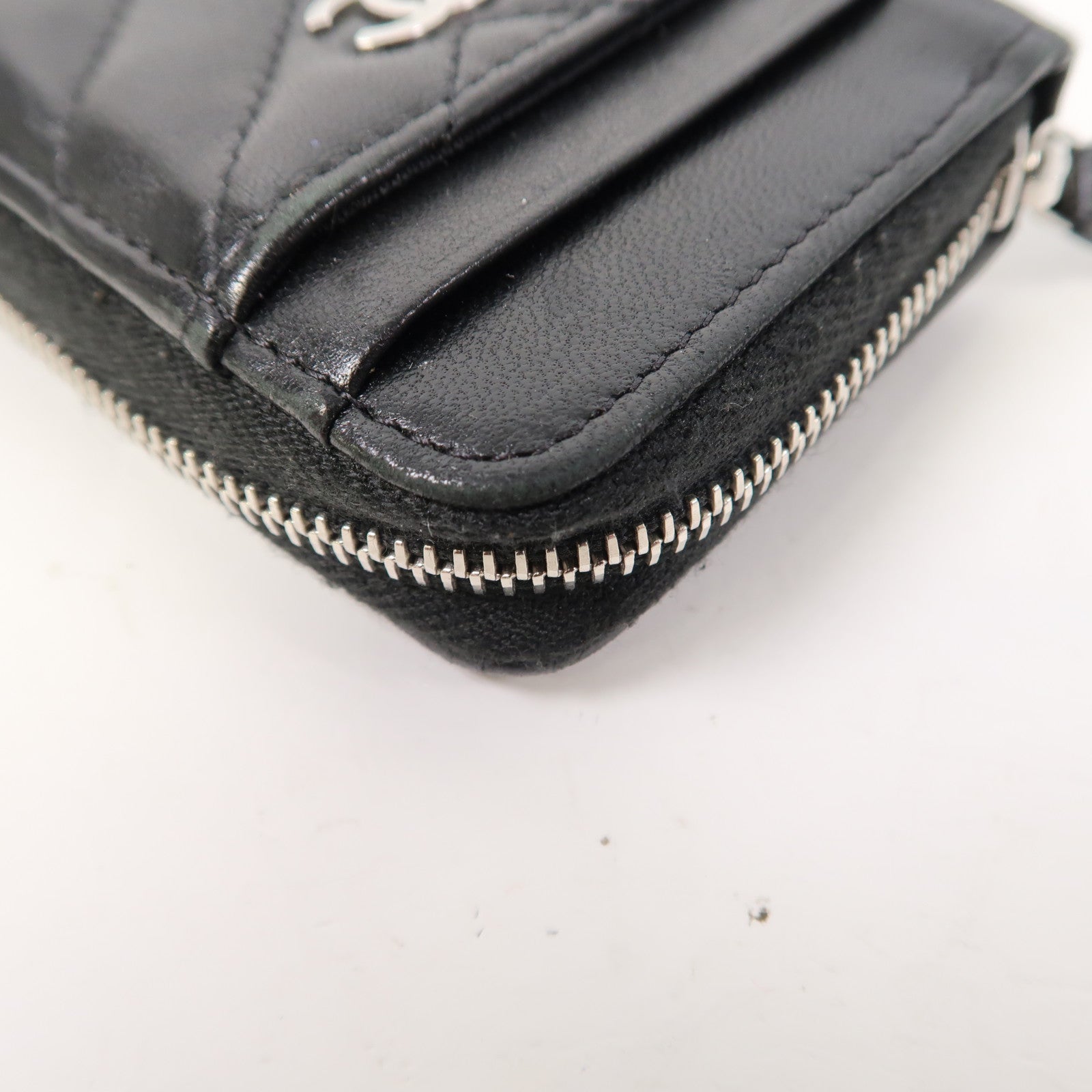 CHANEL 【激減優惠】斜紋羊皮皮革Card Case卡銀扣片套黑色