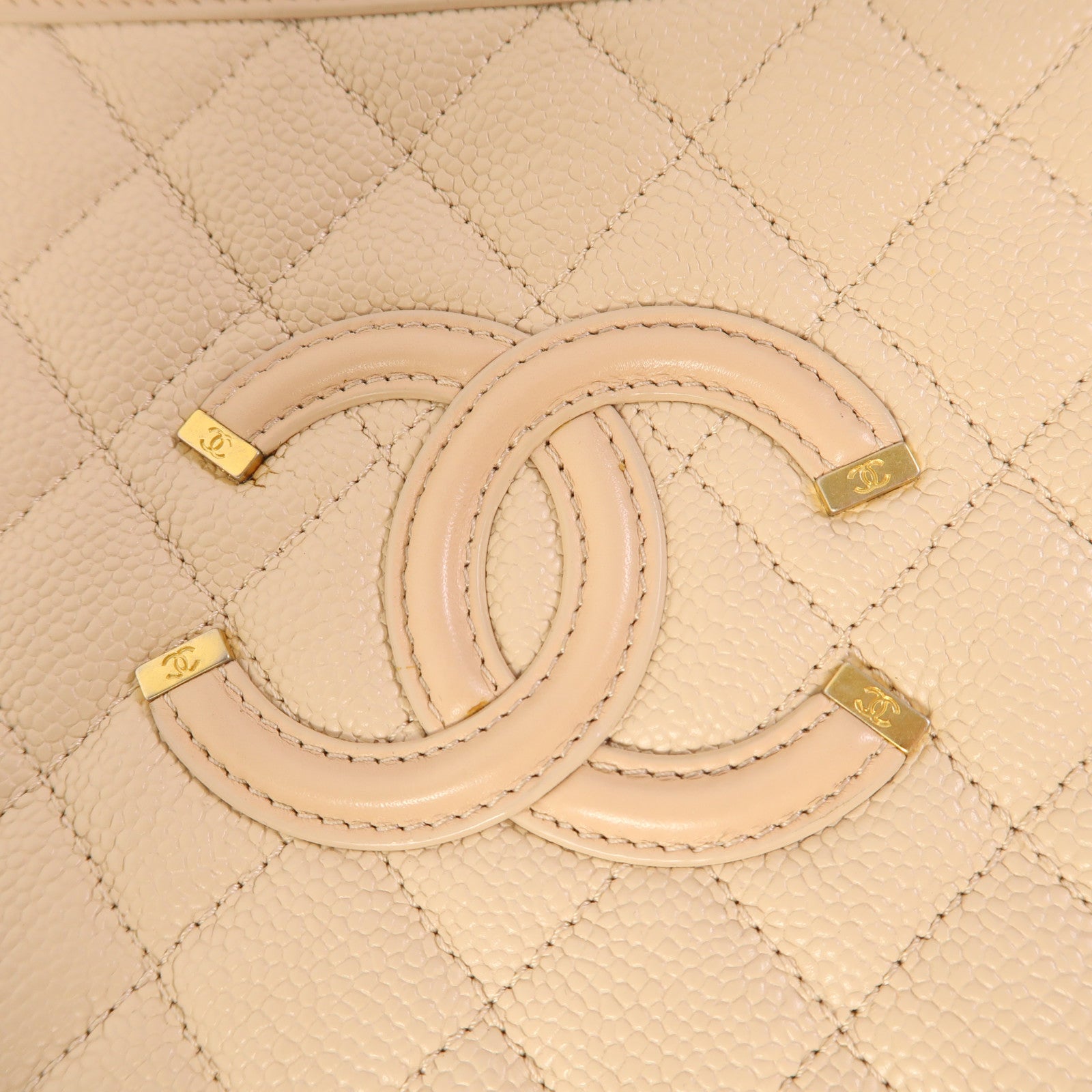 CHANEL CC GHW Vanity Case 2 Way Shoulder Bag A93343 Calfskin Leather Beige