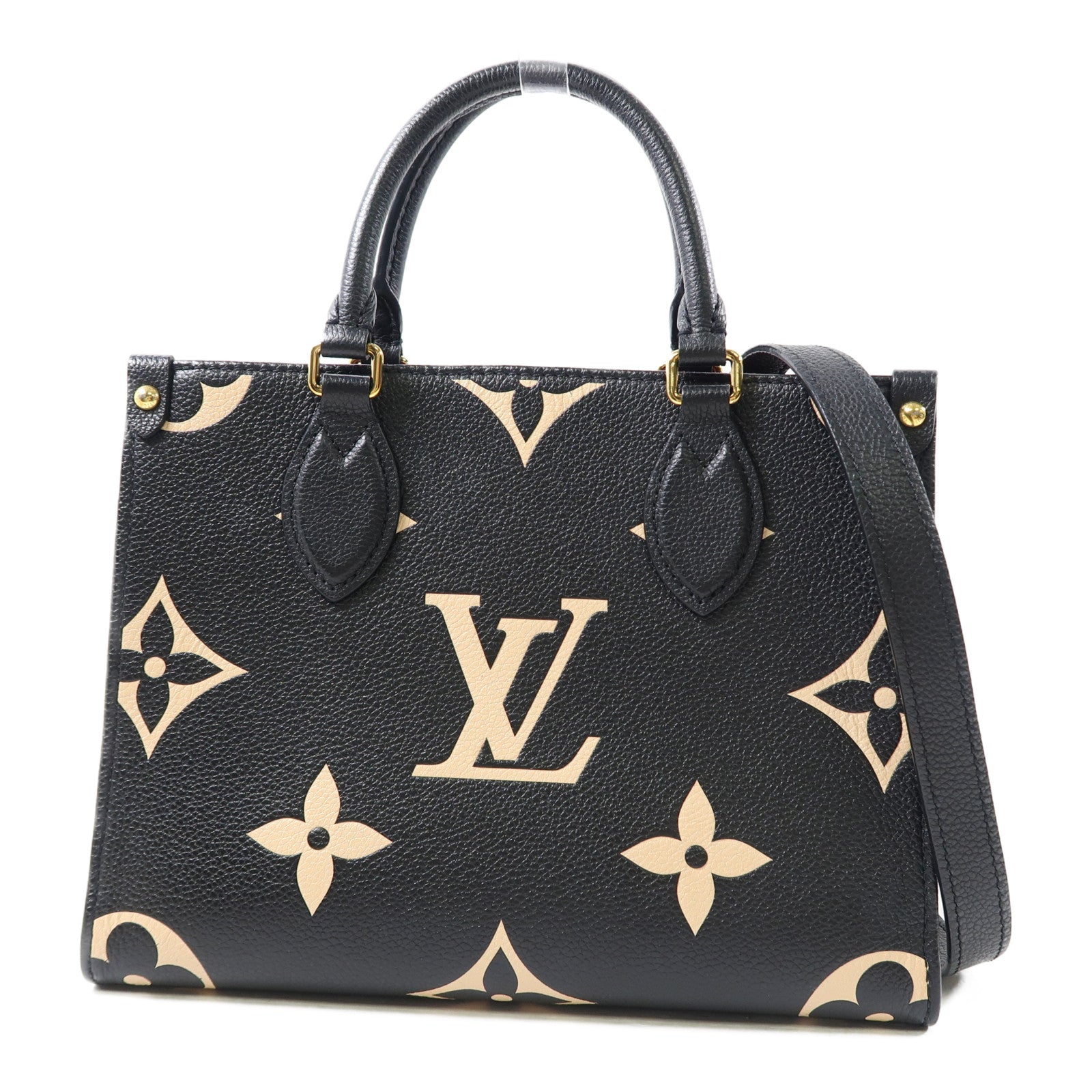 LOUIS VUITTON Monogram Empreinte On The Go PM金扣手挽肩背兩用袋黑色/米色