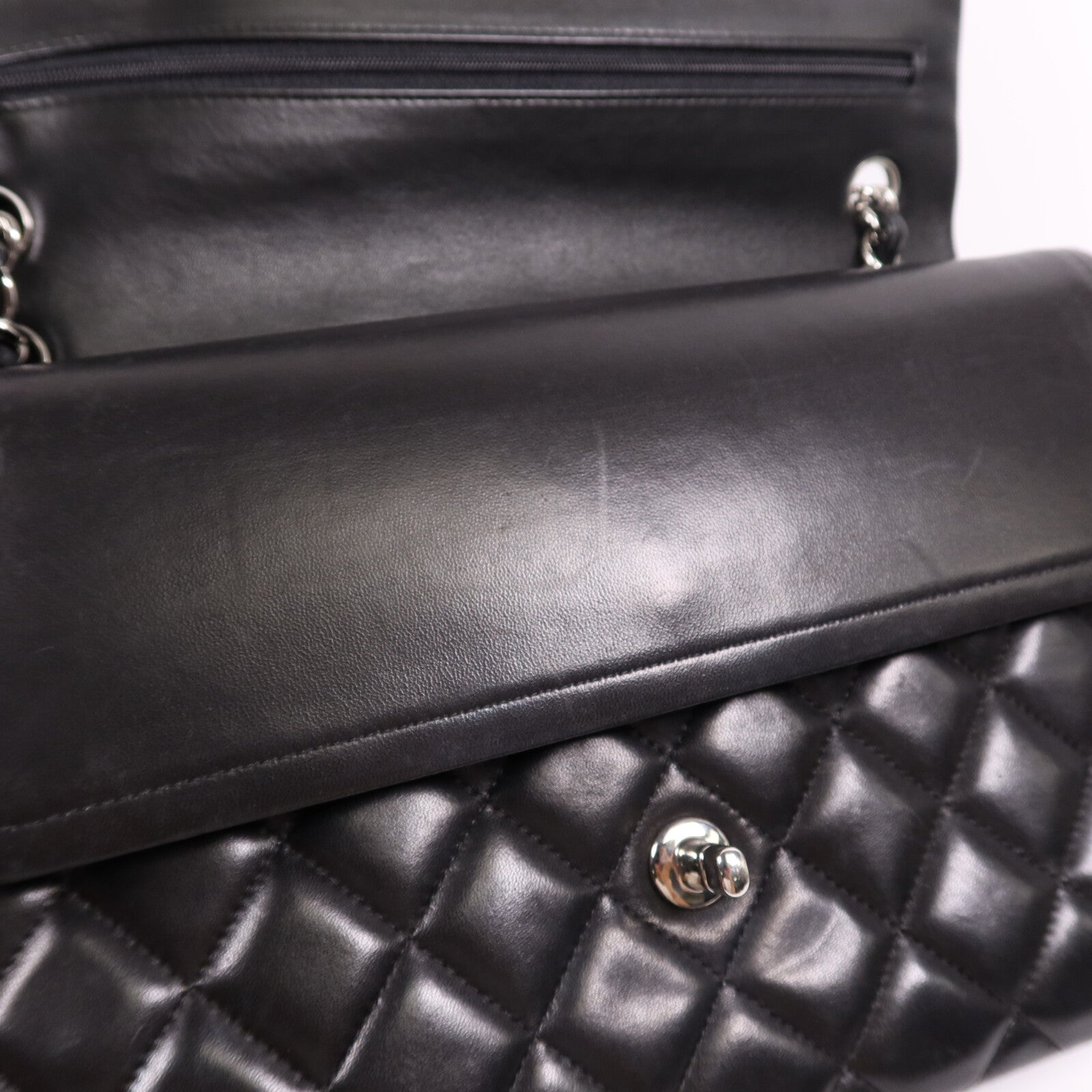 CHANEL 羊皮皮革Large Classic銀扣鏈帶肩背袋