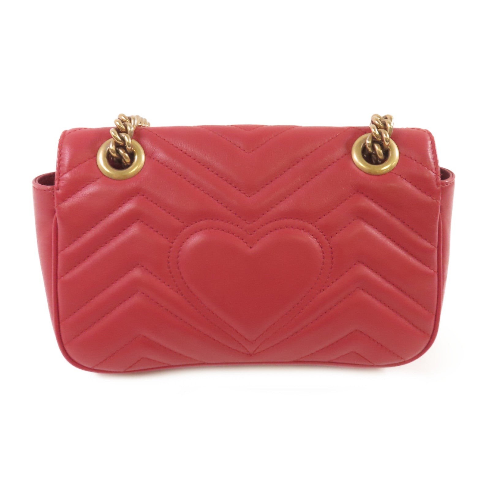 GUCCI 牛皮皮革GG Marmont Shoulder Bag金扣鏈帶肩背袋紅色