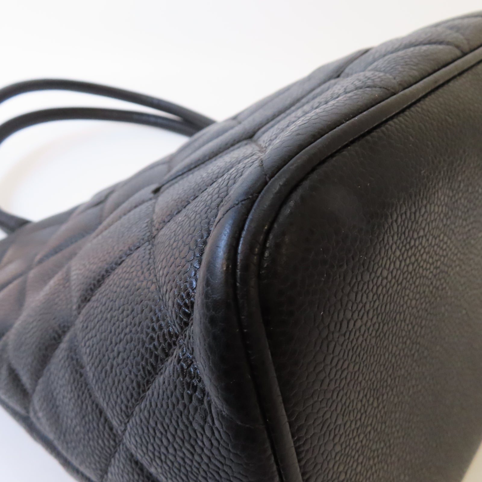 CHANEL 【激減優惠】菱格Caviar皮革Tote Bag銀扣肩背袋黑色