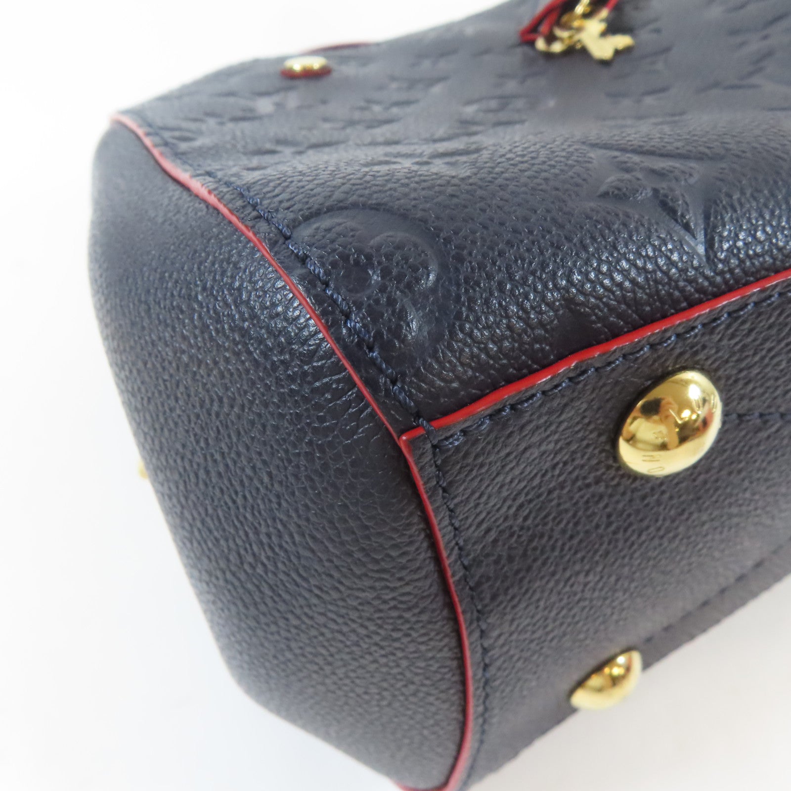 LOUIS VUITTON Monogram Empreinte Montaigne BB金扣手挽肩背兩用袋深藍色/紅色