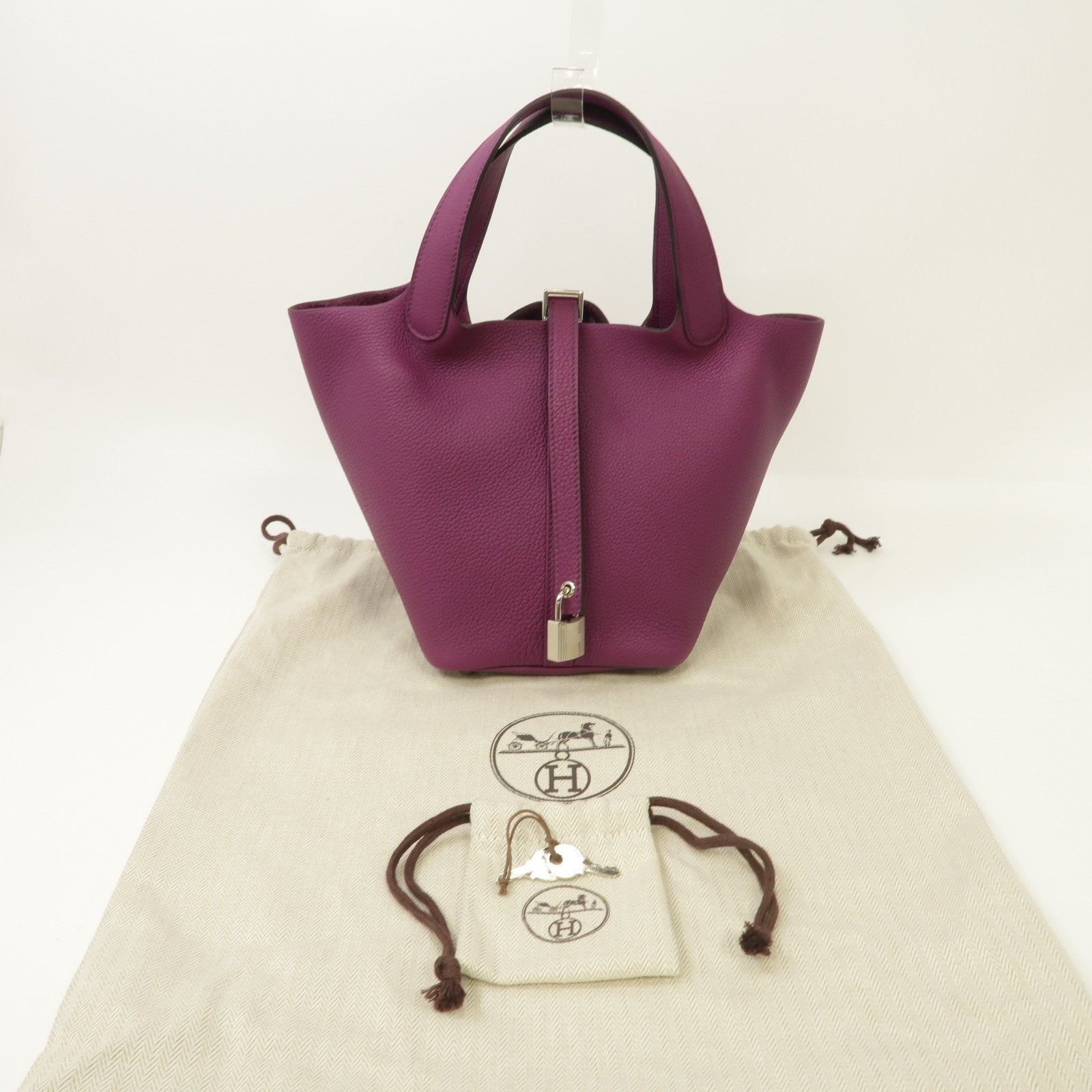 HERMES Clemence皮革Picotin PM銀扣手挽袋Anemone/海葵紫色