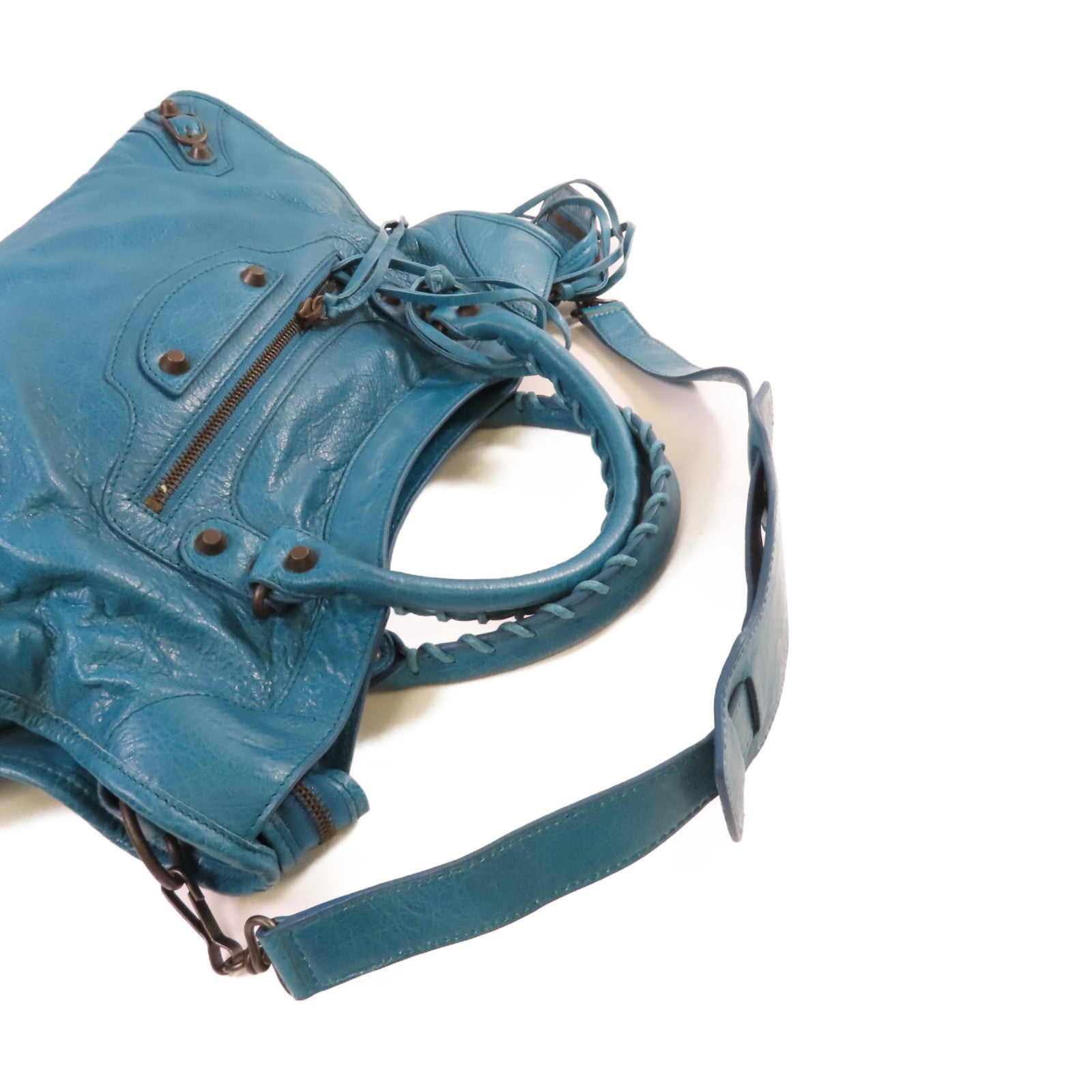 BALENCIAGA 牛皮皮革City Shoulder Bag手挽肩背兩用肩背袋綠藍色